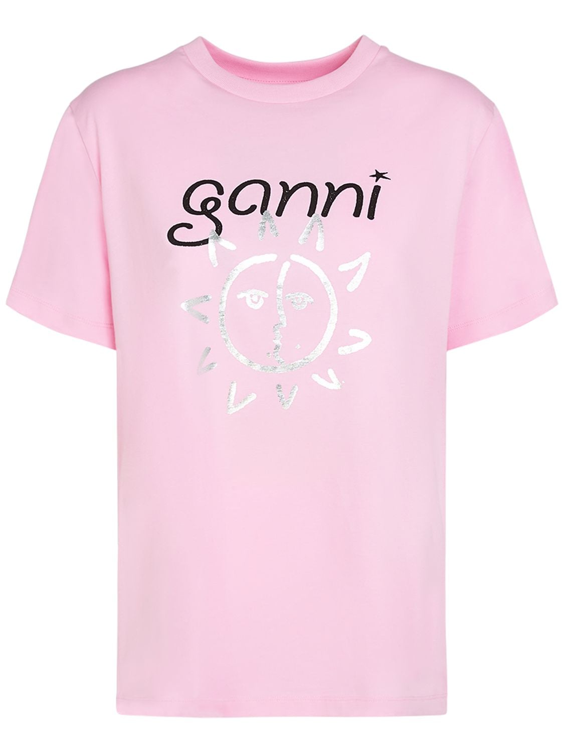 Ganni T-shirt Aus Baumwolljersey Mit Sonnendruck In Rosa