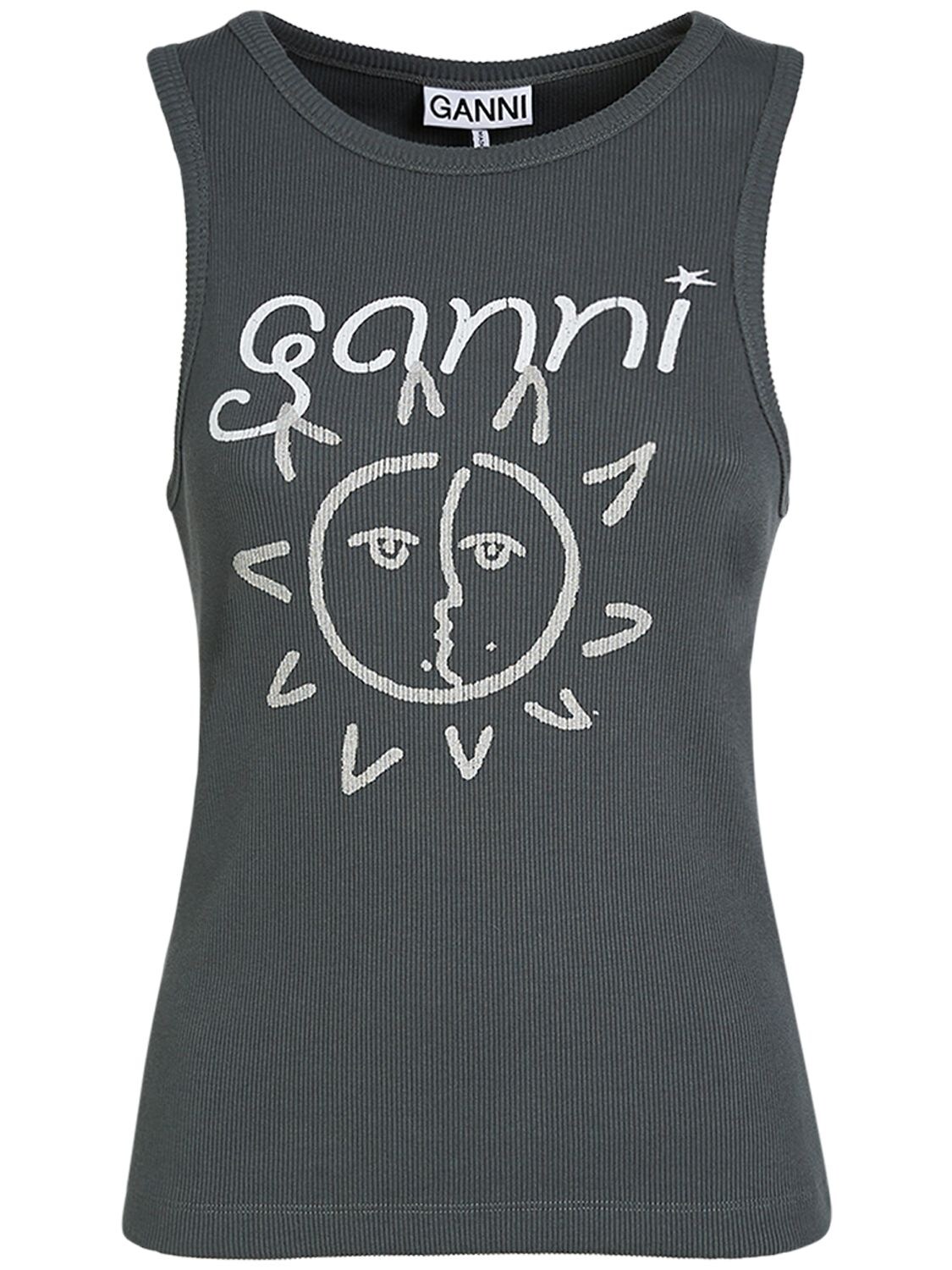 Shop Ganni Graphic Sun Cotton Blend Tank Top In Grau
