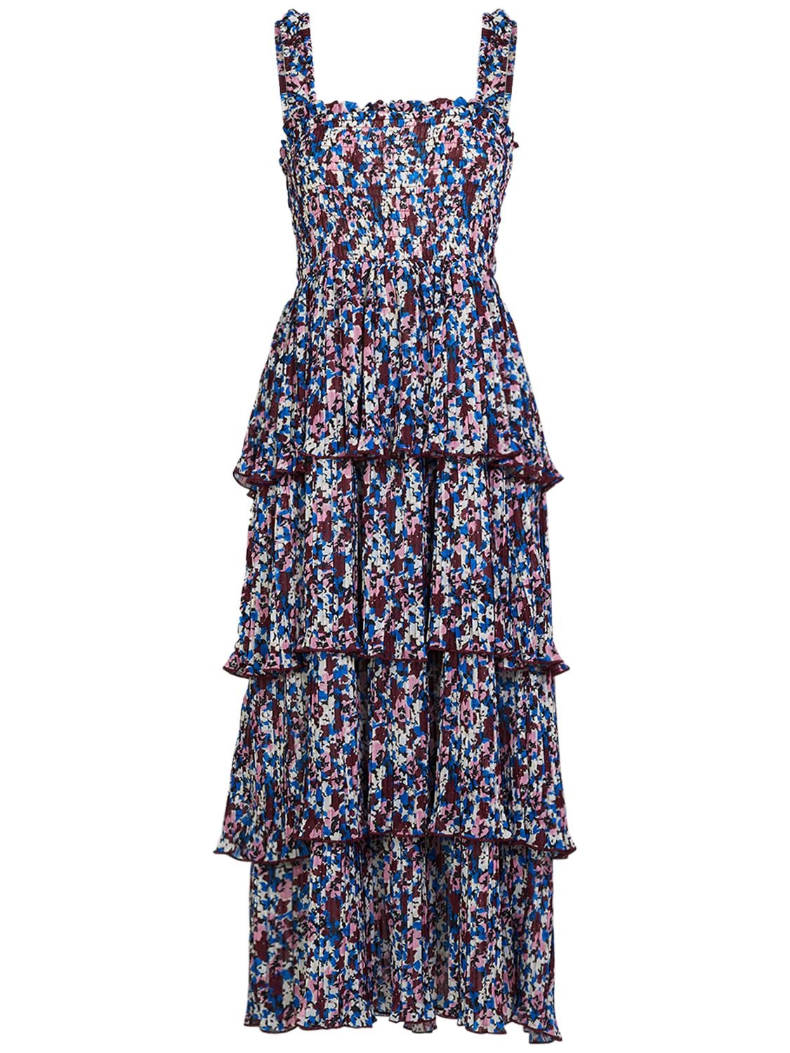 Image of Pleated Georgette Smocked Midi Dress