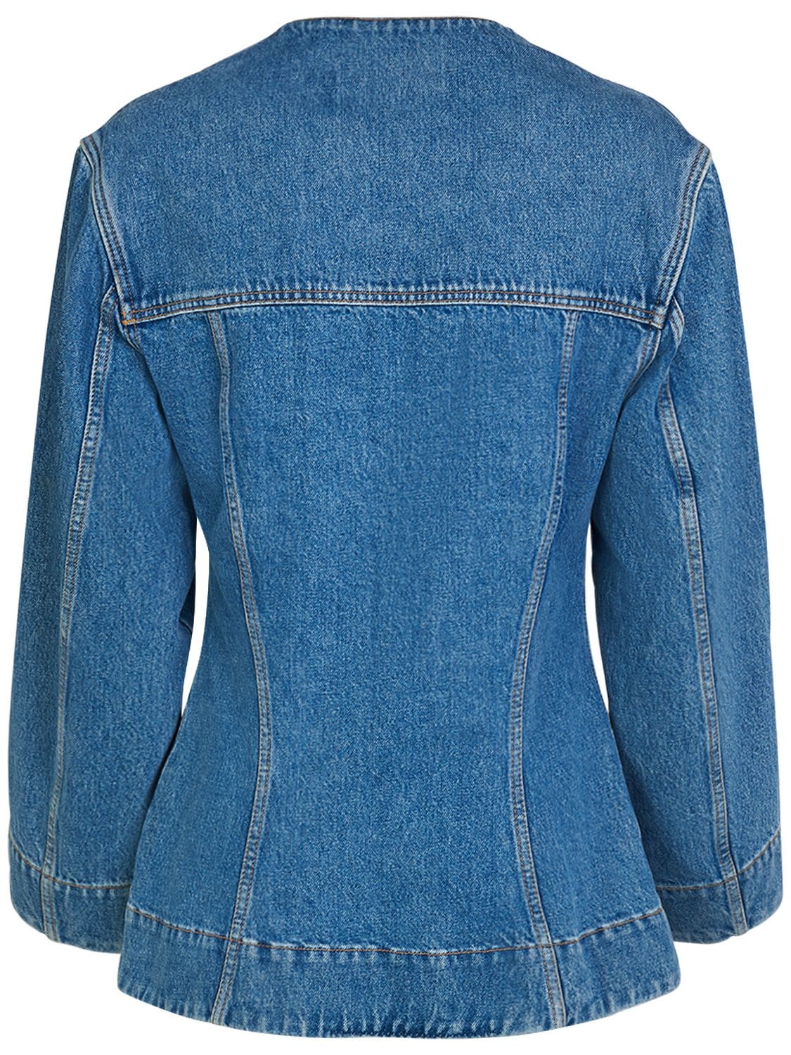 Shop Ganni Fitted Cotton Denim Blazer In Blau