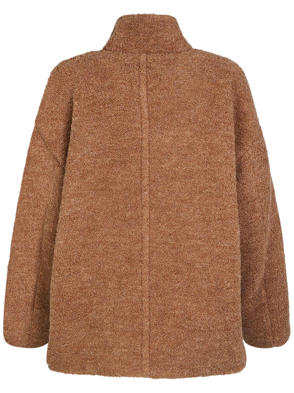 Shop Ganni Wool Blend Bouclé Jacket In Brown