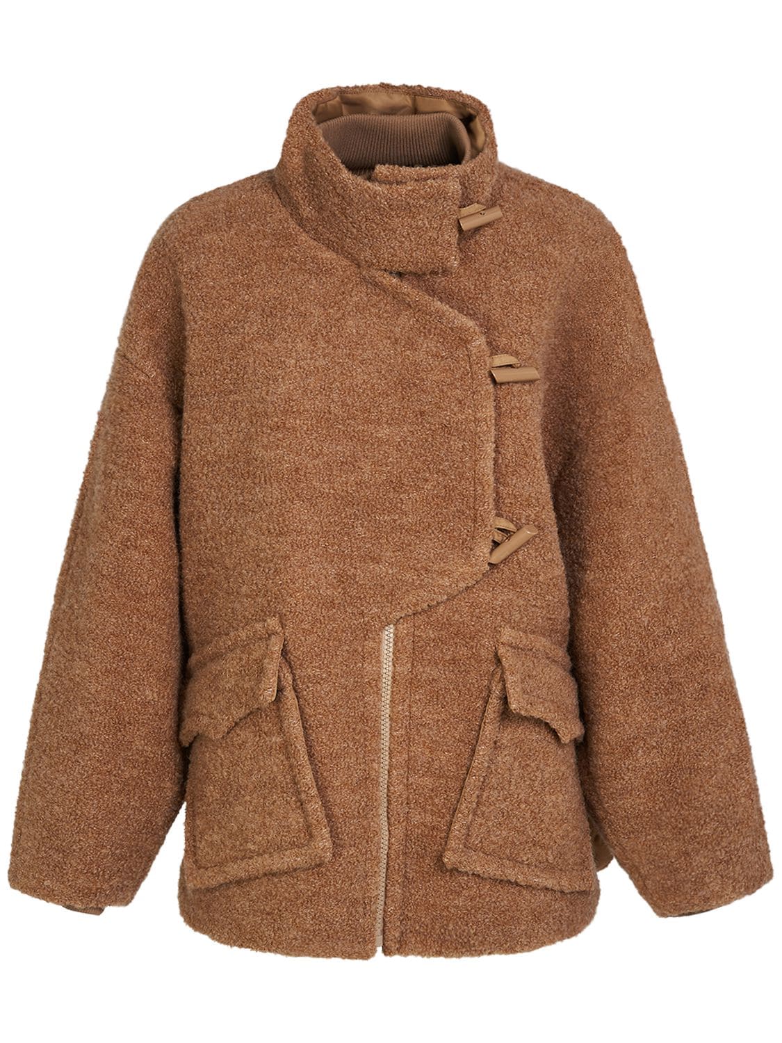 Shop Ganni Wool Blend Bouclé Jacket In Brown