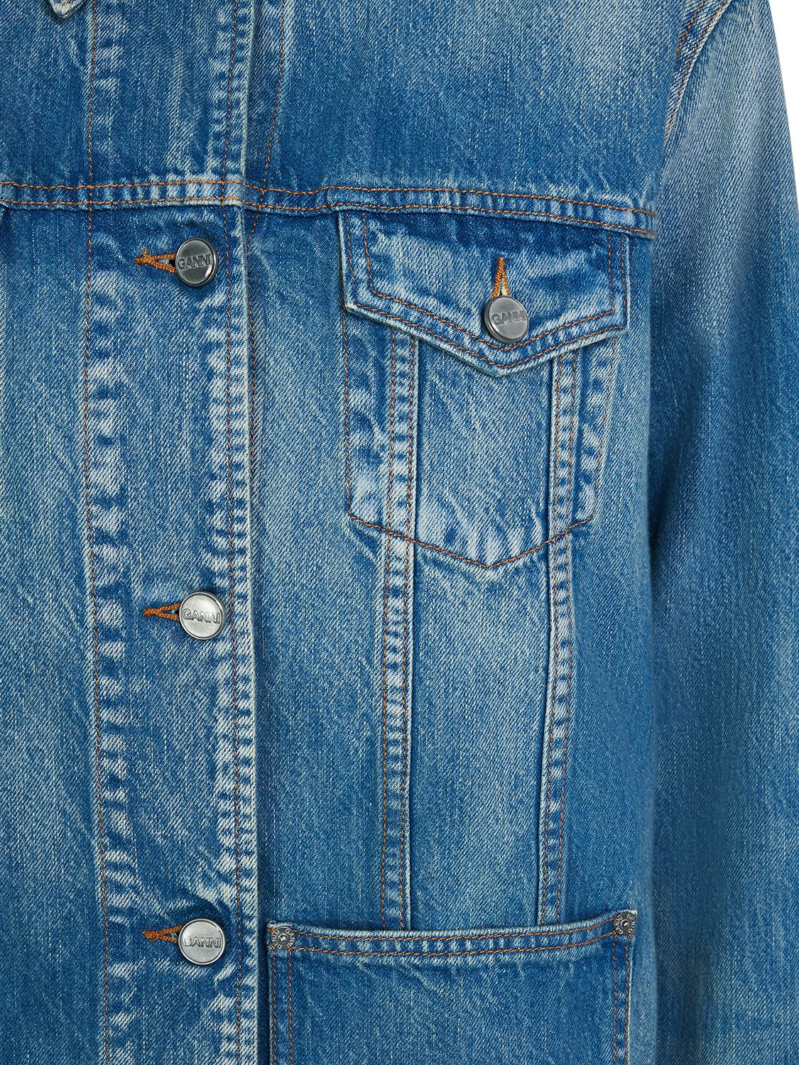 Shop Ganni Oversized Cotton Denim Jacket In Blau