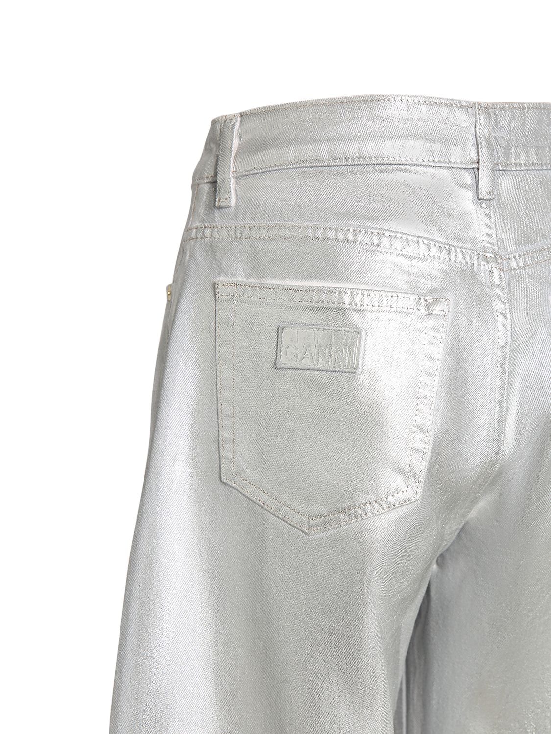 Shop Ganni Foil Coated Denim Jeans In Hellweiss