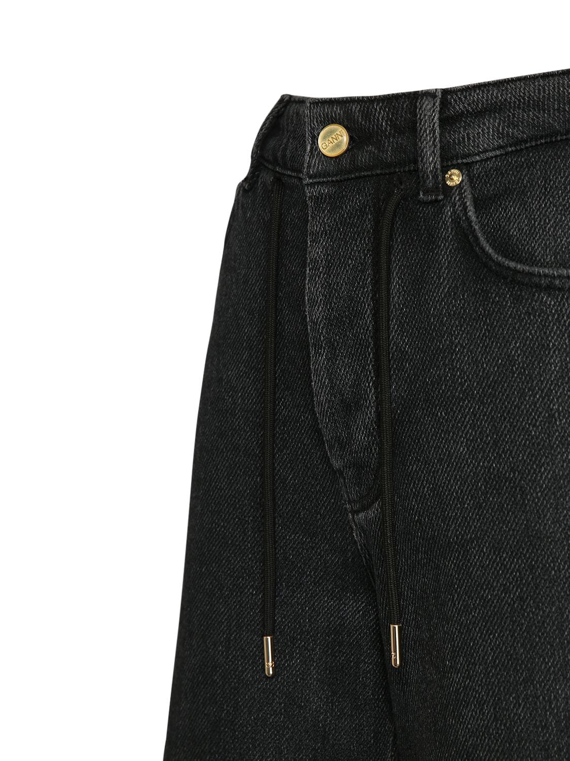 Shop Ganni Heavy Cotton Denim Jeans In Washed Black