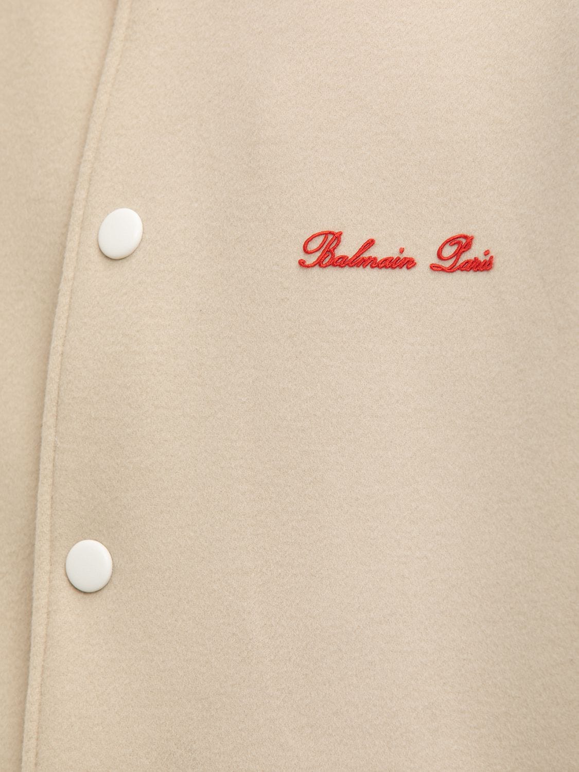 Shop Balmain Two Tone Logo Wool Varsity Jacket In Beige,white