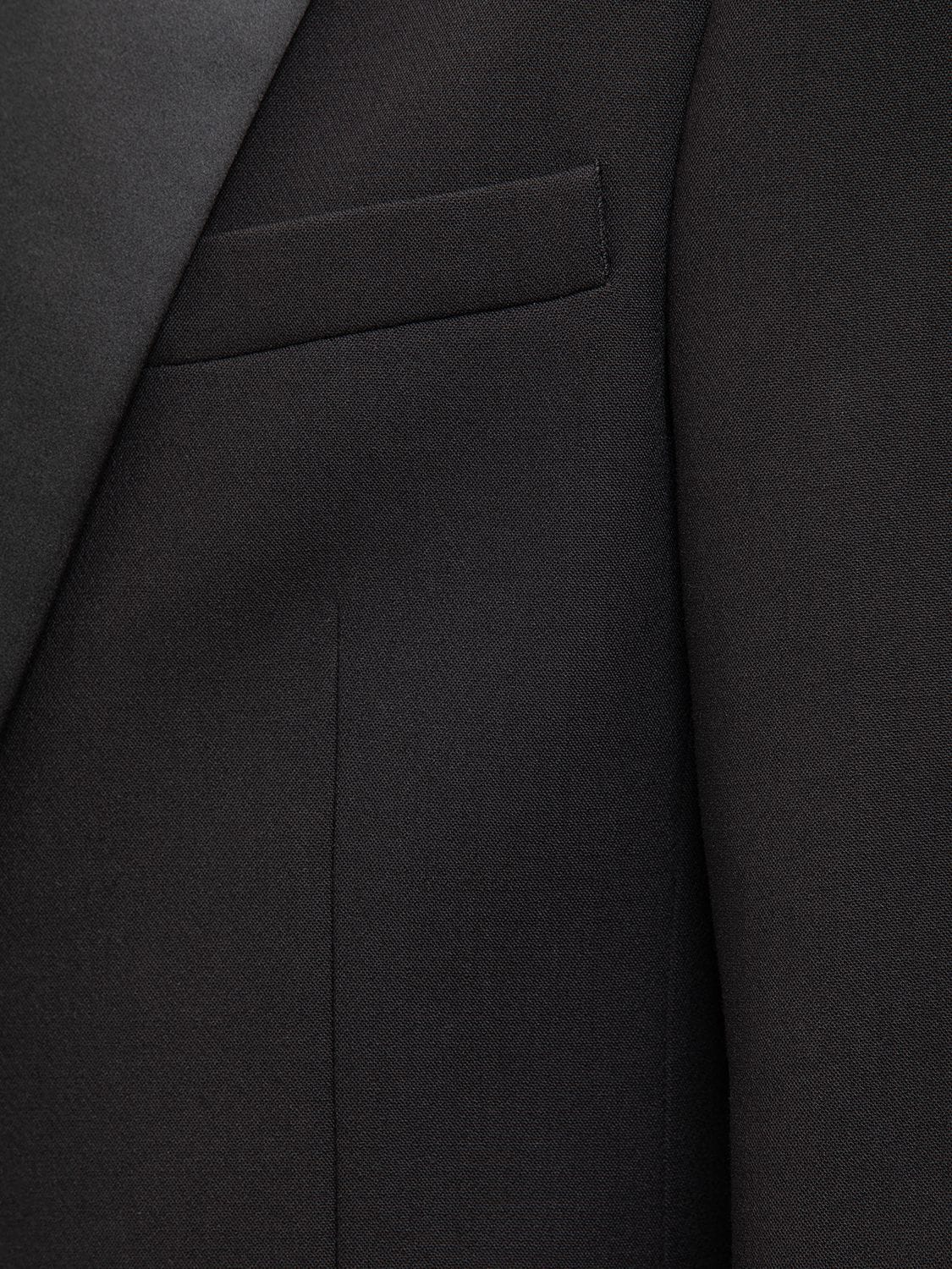 Shop Balmain Double Crepe Wool Tuxedo Jacket In Black