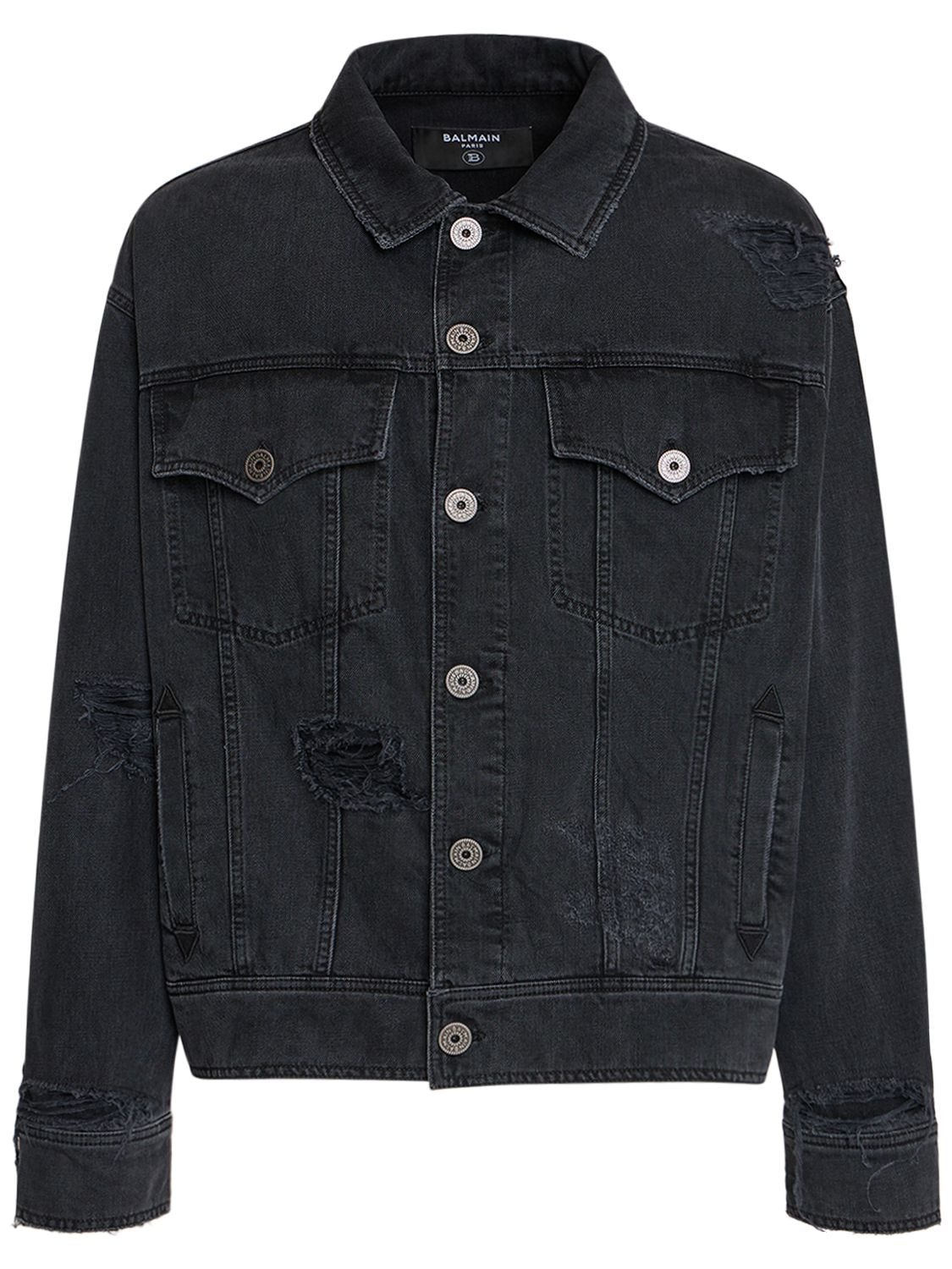 Balmain Regular Cotton Denim Jacket In Black