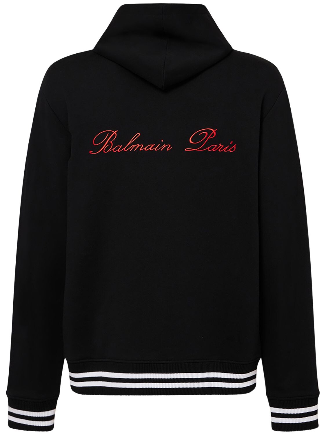 Shop Balmain Logo Signature Cotton Hoodie In Black