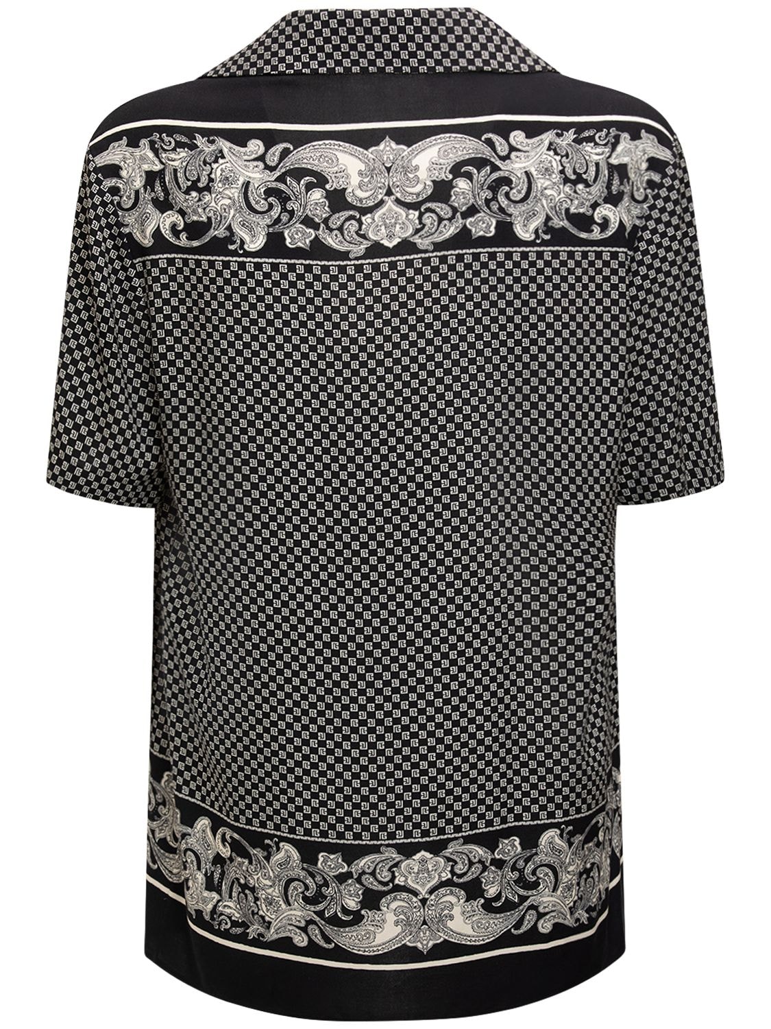 Shop Balmain Mini Monogram Viscose Pajama Shirt In Black,white