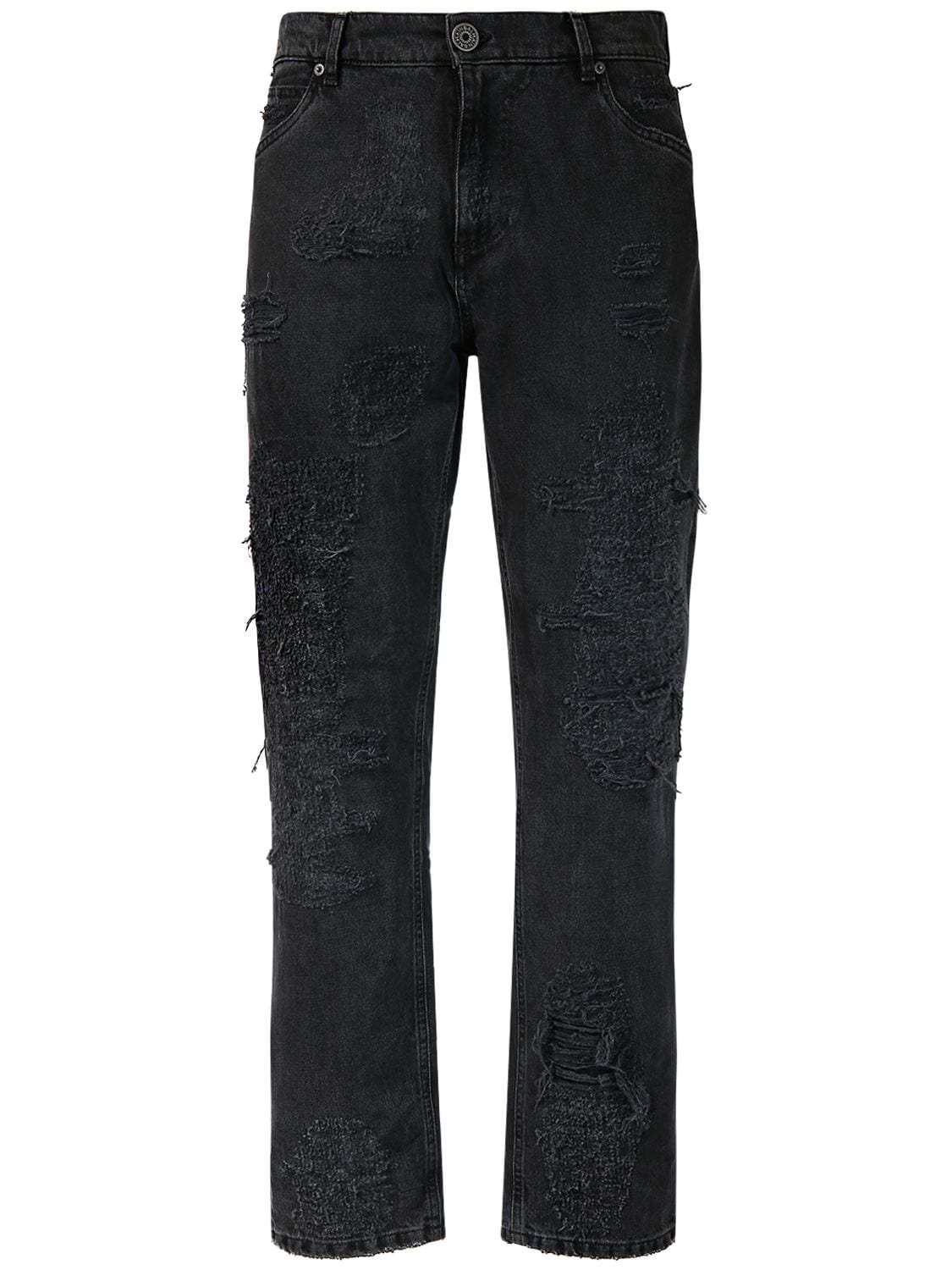 Image of Distressed Straight Denim Jeans