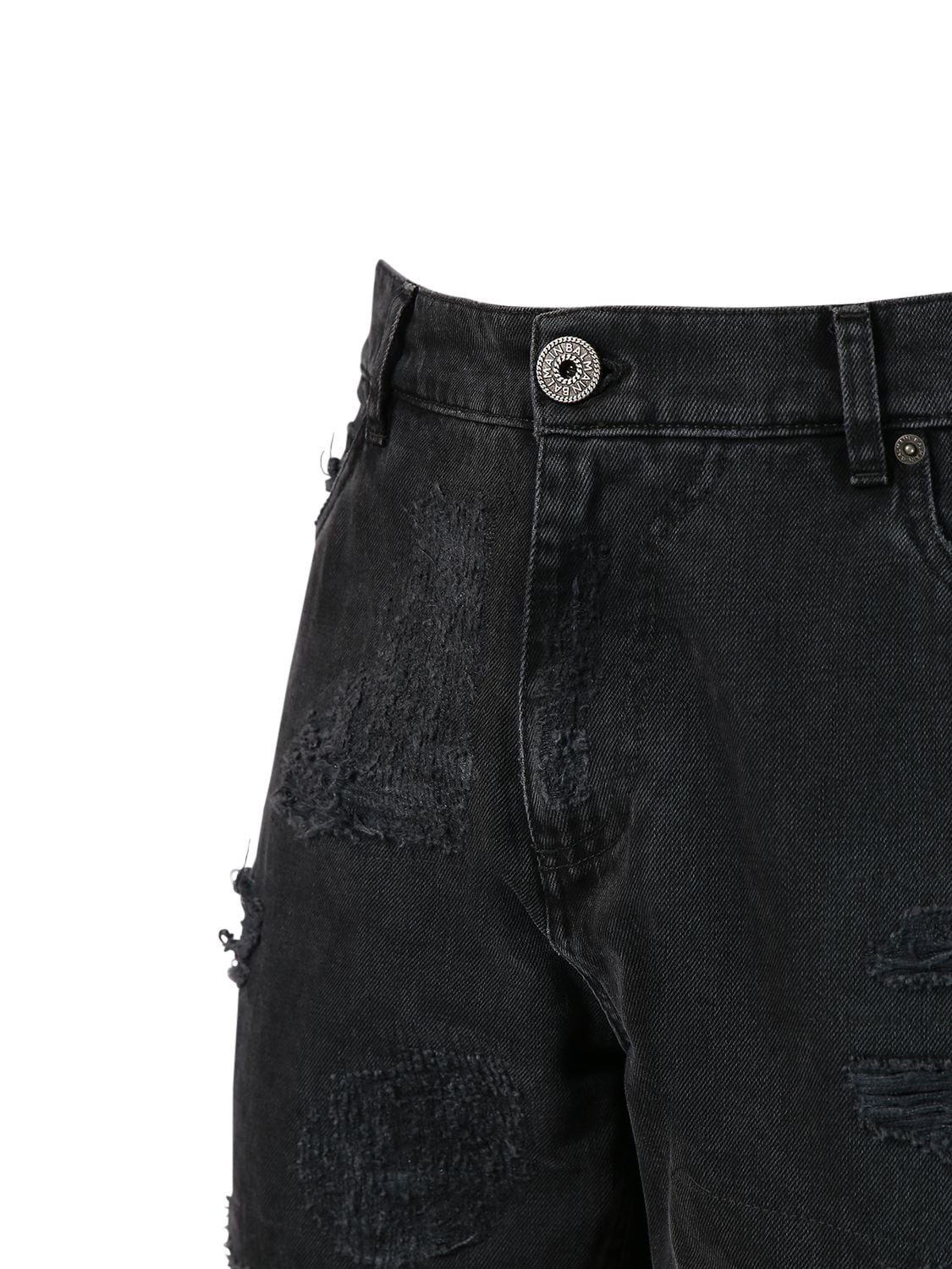 Shop Balmain Distressed Straight Denim Jeans In Black