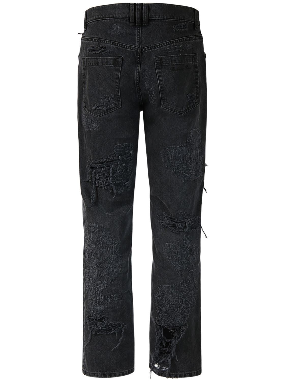 Shop Balmain Distressed Straight Denim Jeans In Black