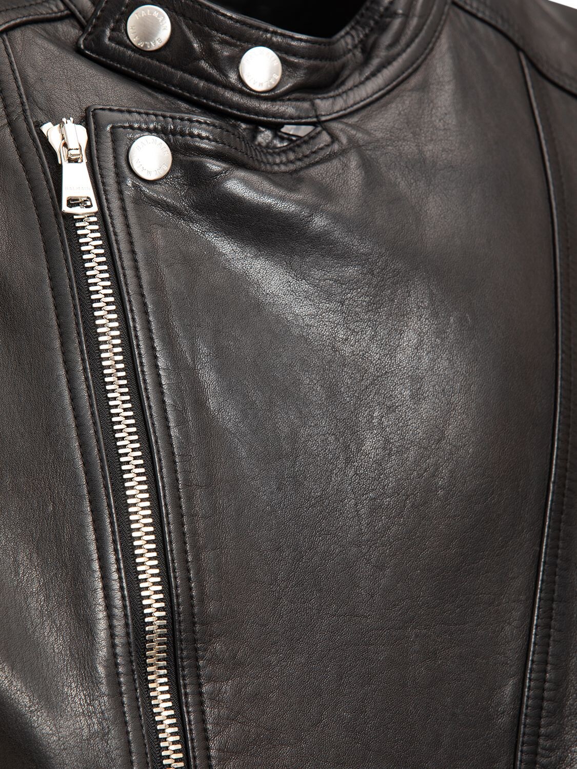 Shop Balmain Zipped Leather Biker Jacket In Black