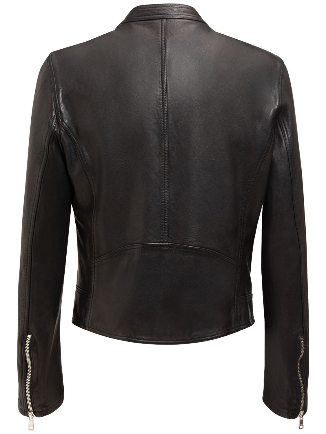 Shop Balmain Zipped Leather Biker Jacket In Black