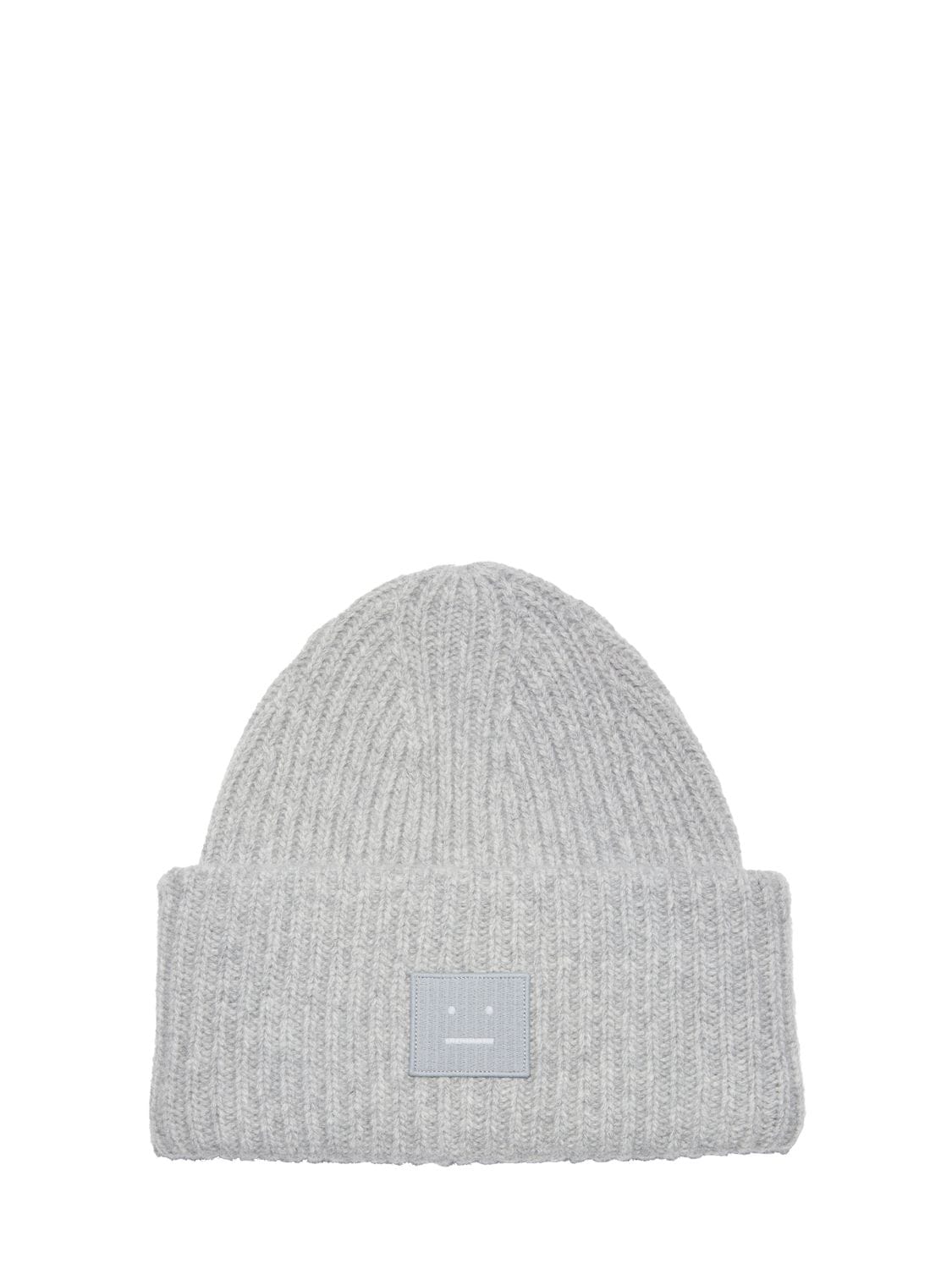 Shop Acne Studios Pansy 'n Face Wool Beanie In Light Grey