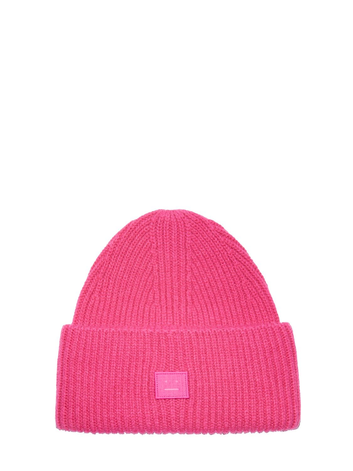 Shop Acne Studios Pansy 'n Face Wool Beanie In Bright Pink