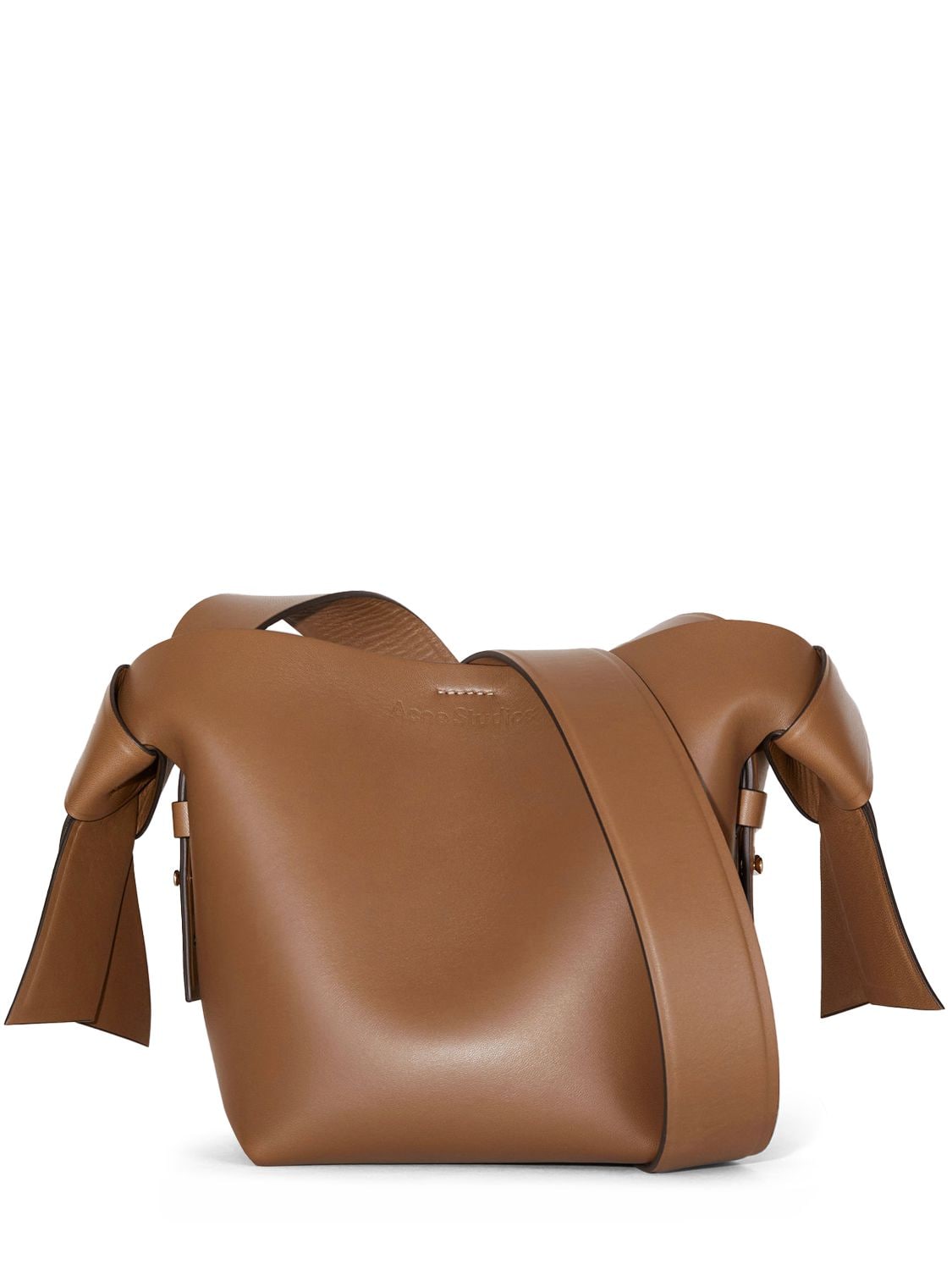 Acne Studios Mini Musubi Leather Top Handle Bag In Camel Brown