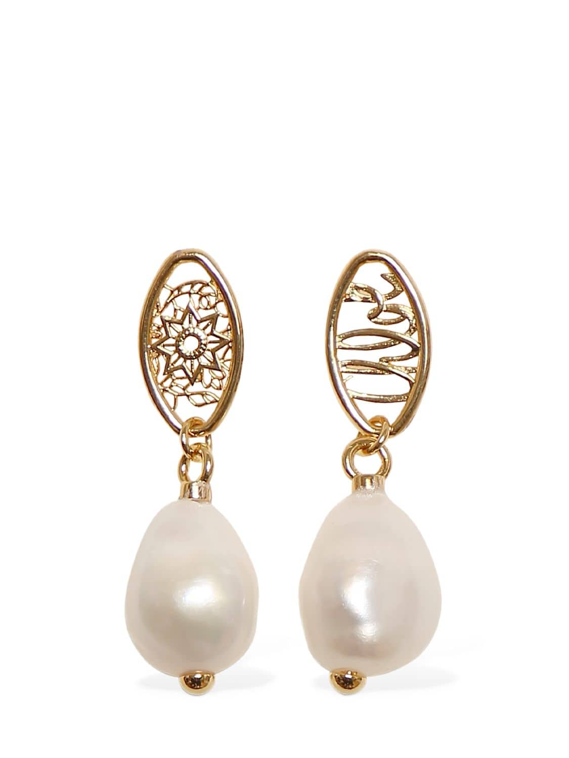 Chloé Darcey Lace Pearl Drop Earrings In Gold,white