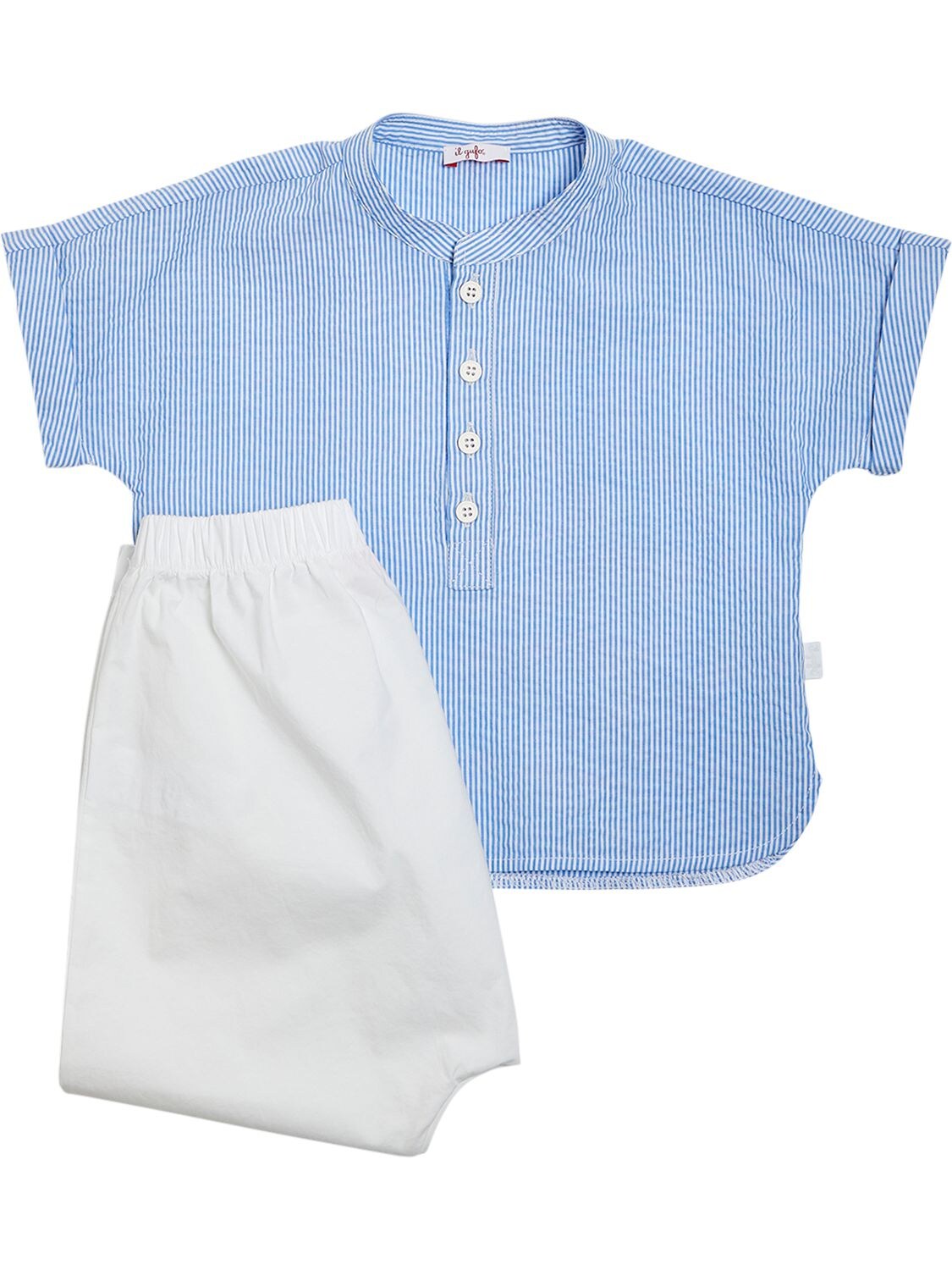 Il Gufo Kids' Cotton Seersucker Shirt & Poplin Pants In White,blue