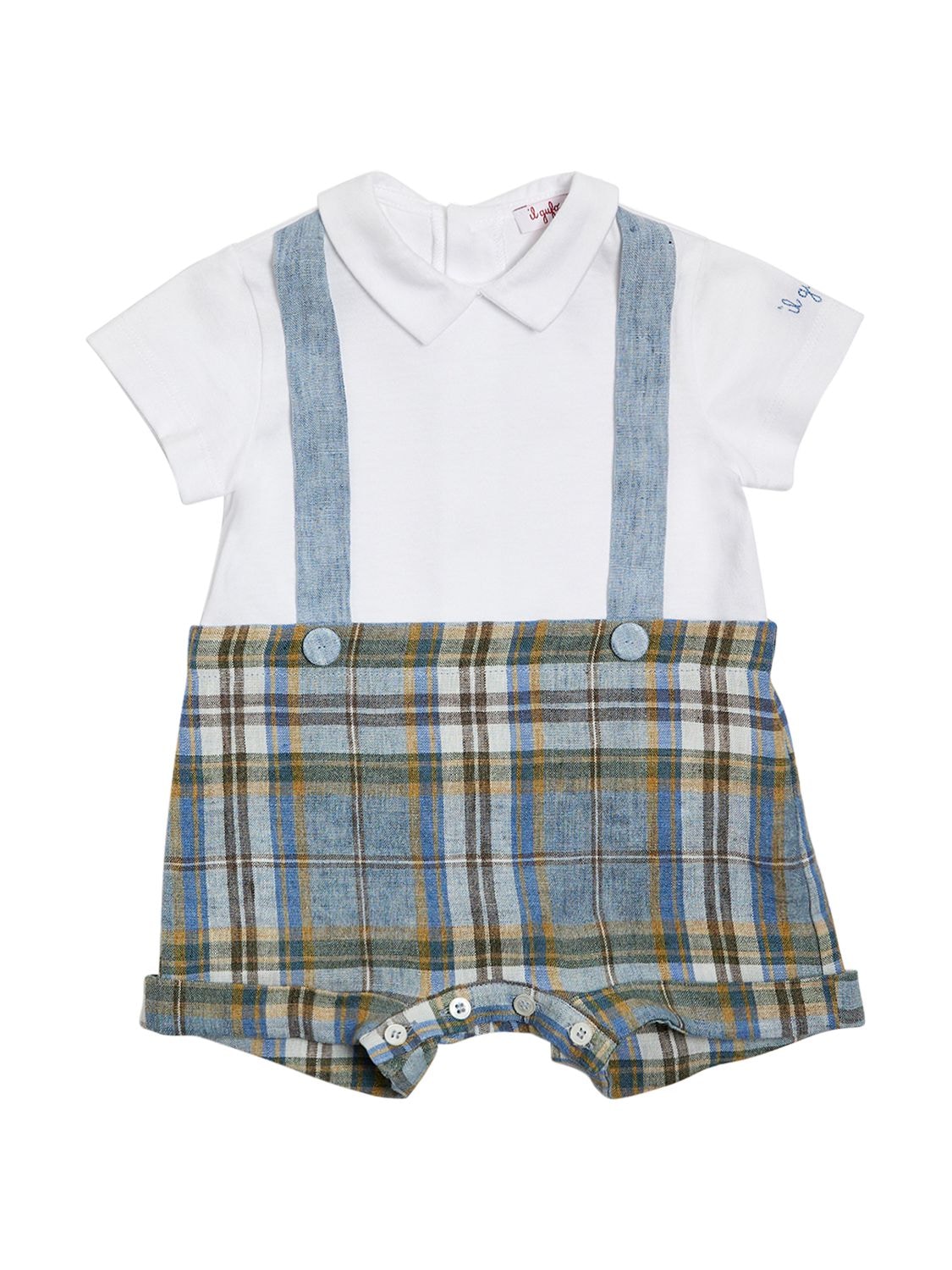 Il Gufo Babies' Linen Madras & Cotton Jersey Romper In Multicolor