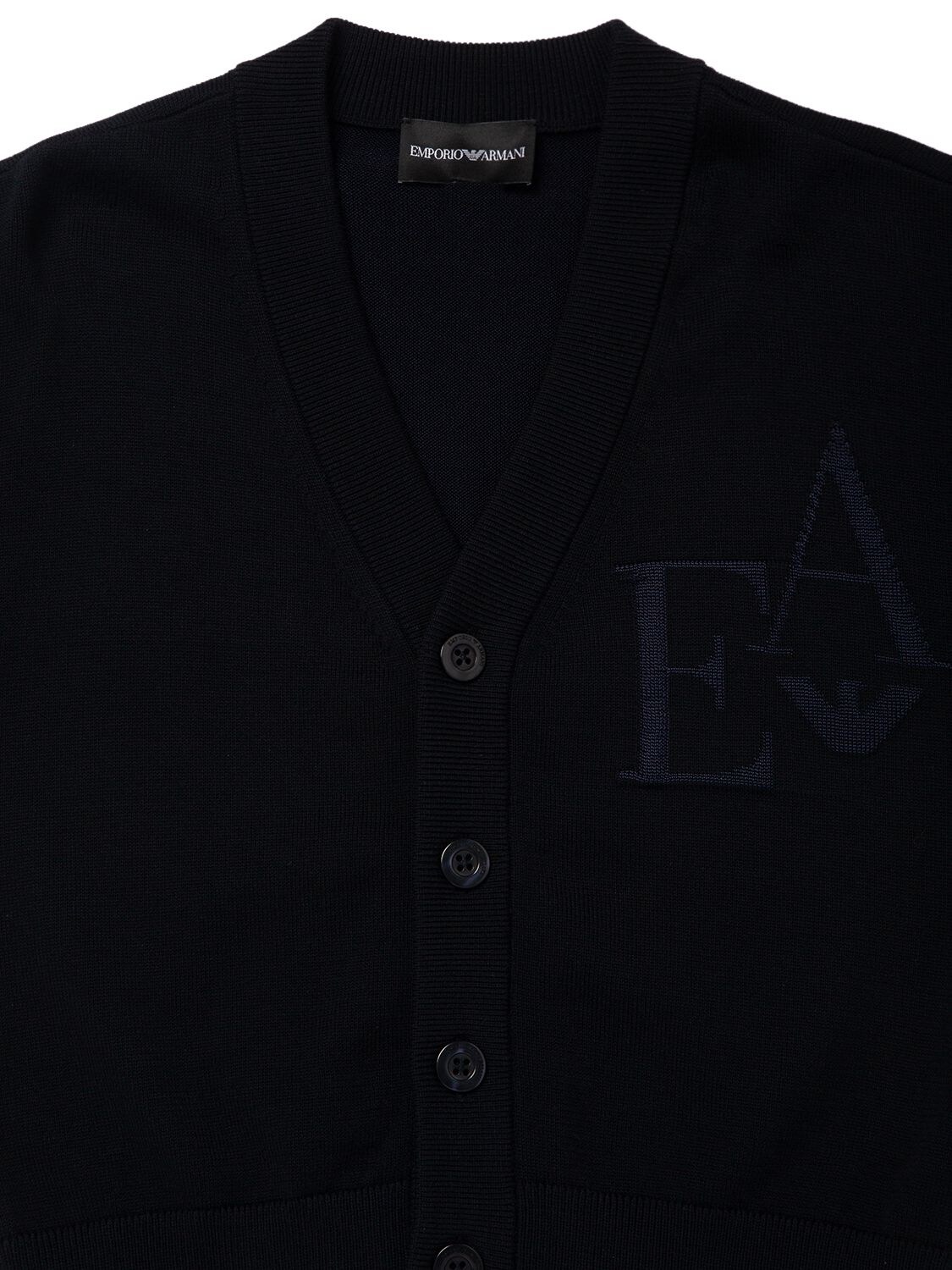 Shop Emporio Armani Cotton Blend Knit Cardigan In Dark Blue