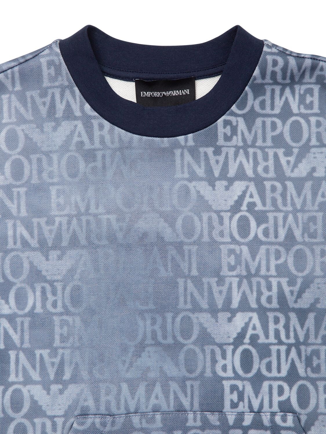 Shop Emporio Armani Cotton Blend Jersey Crewneck Sweatshirt In Light Blue