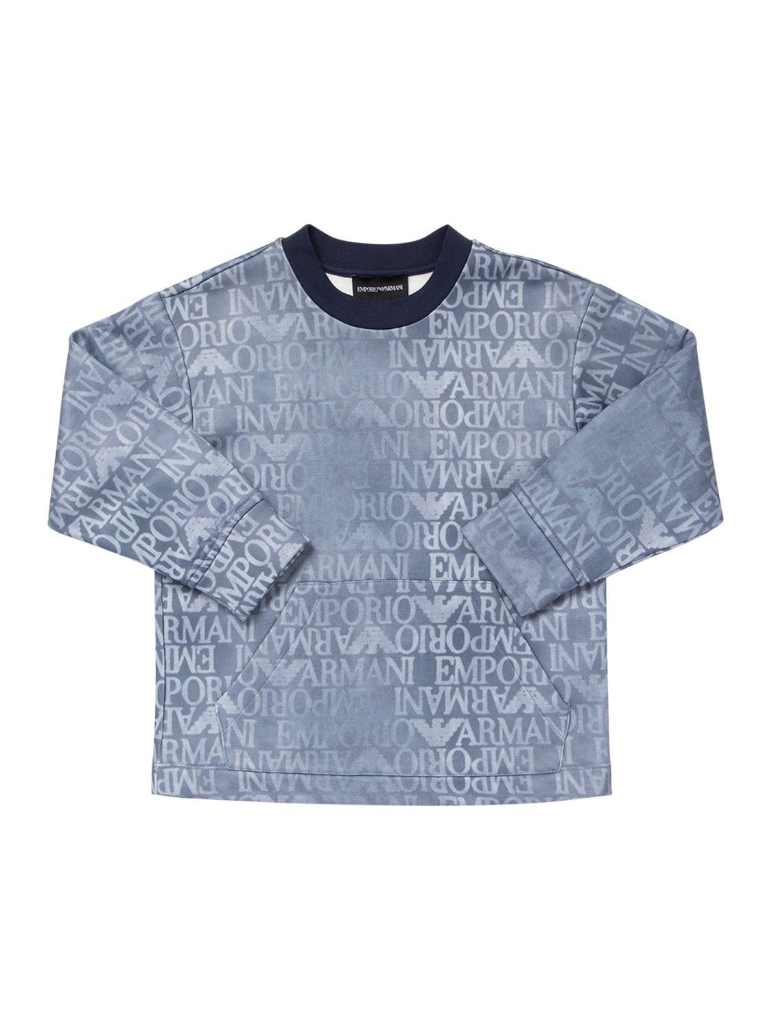 Emporio Armani Kids' Cotton Blend Jersey Crewneck Sweatshirt In Light Blue