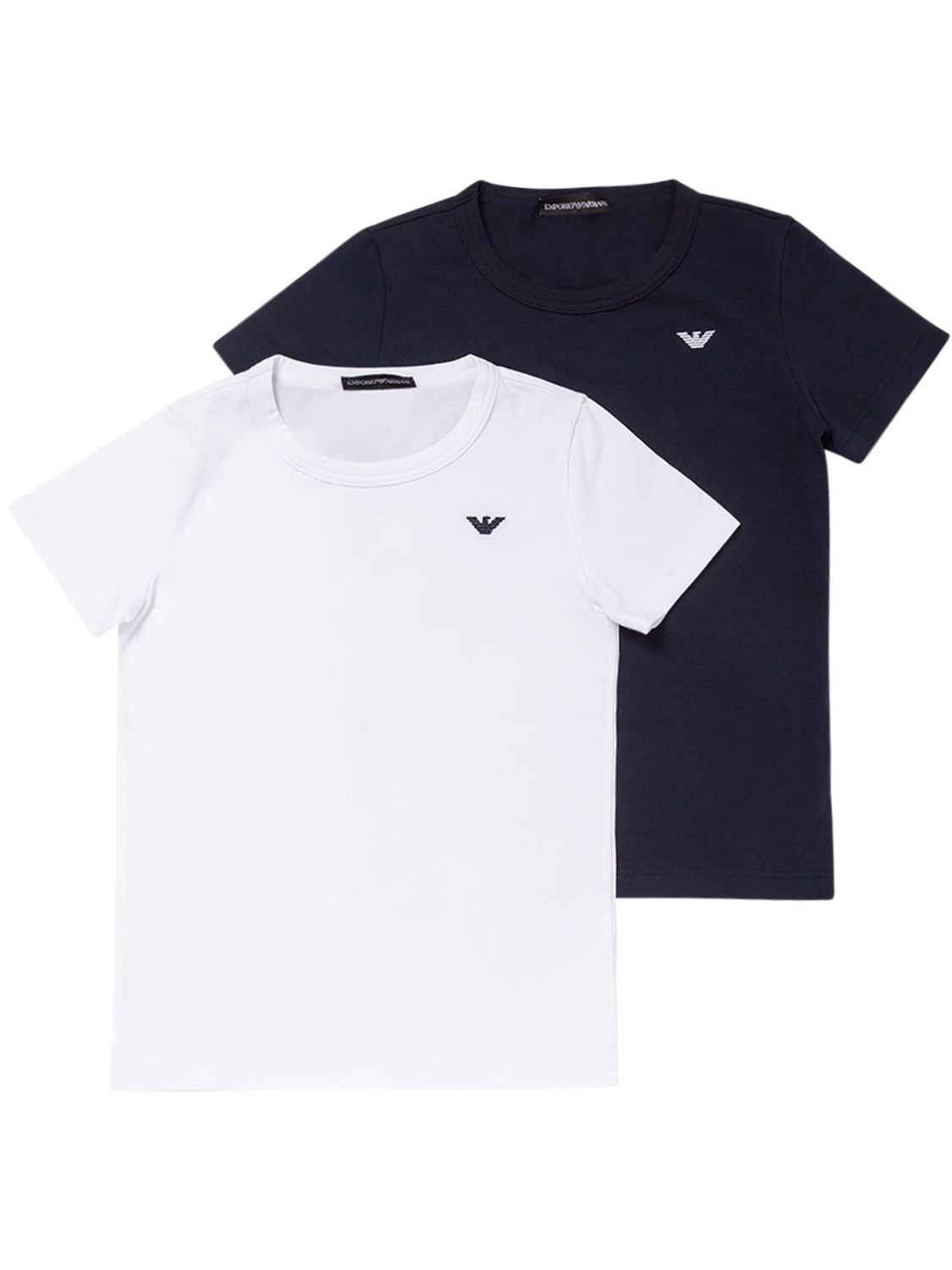 Emporio Armani Kids' Set Of 2 Cotton Jersey T-shirts W/ Logo In Navy,white