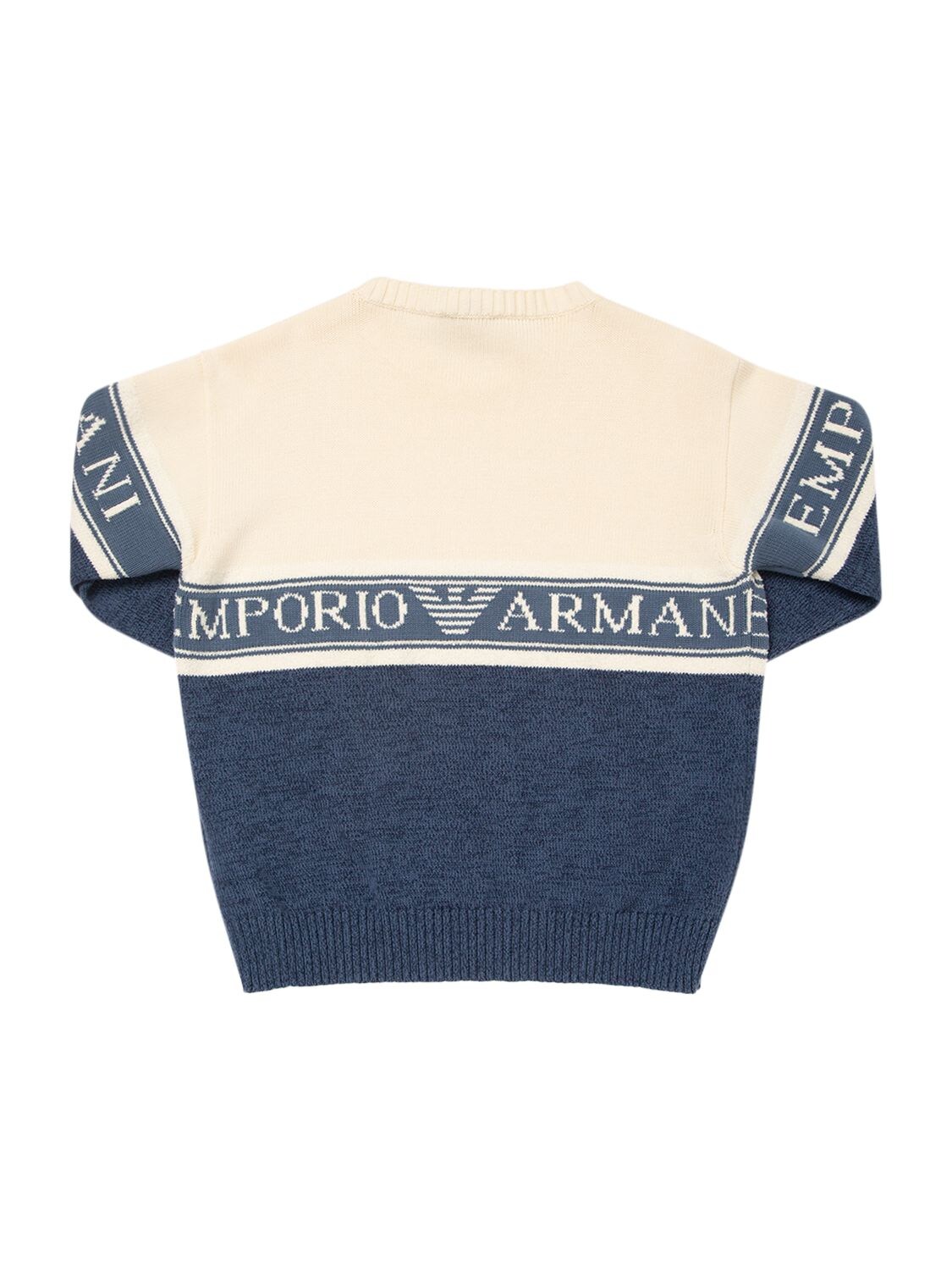 Shop Emporio Armani Cotton Knit Sweater W/ Logo In Light Blue