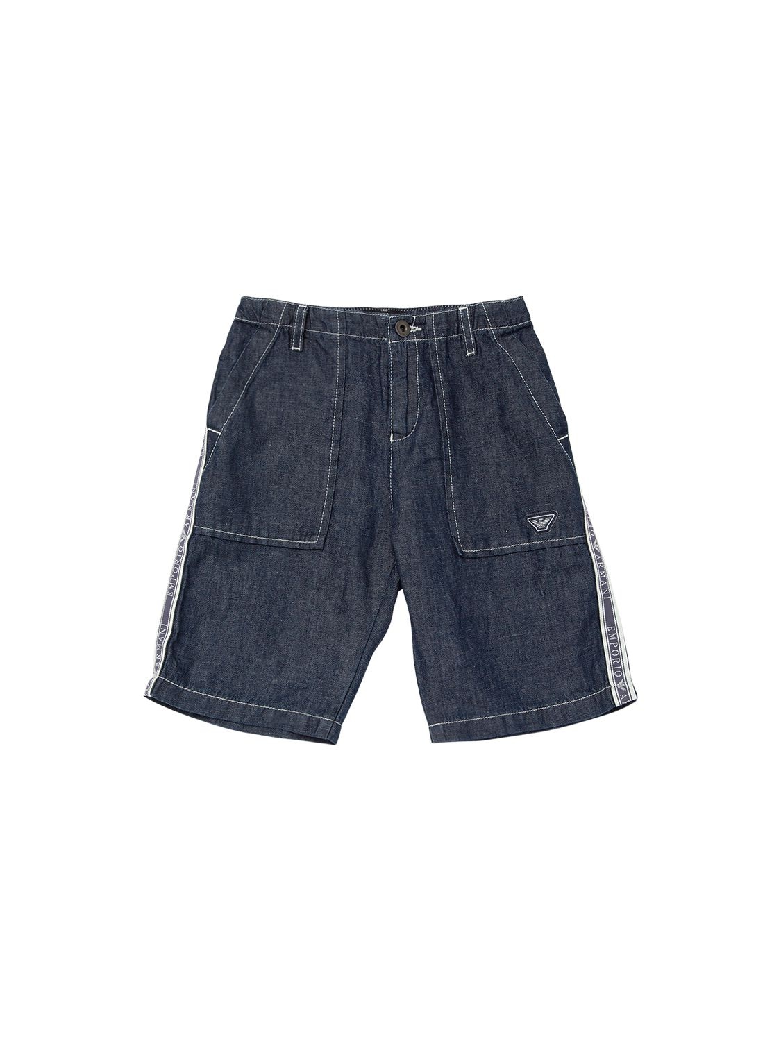 Emporio Armani Kids' Cotton Denim Bermuda Shorts In Blue