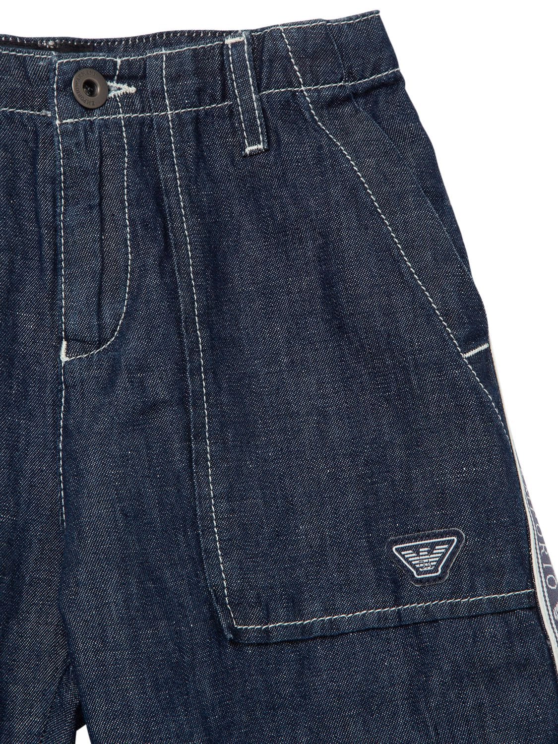 Shop Emporio Armani Cotton Denim Bermuda Shorts In Blue