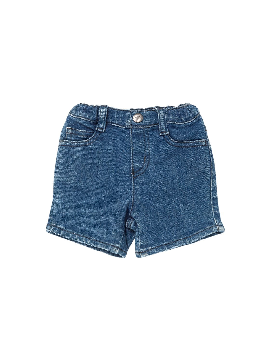 Emporio Armani Kids' Cotton Denim Bermuda Shorts In Blue