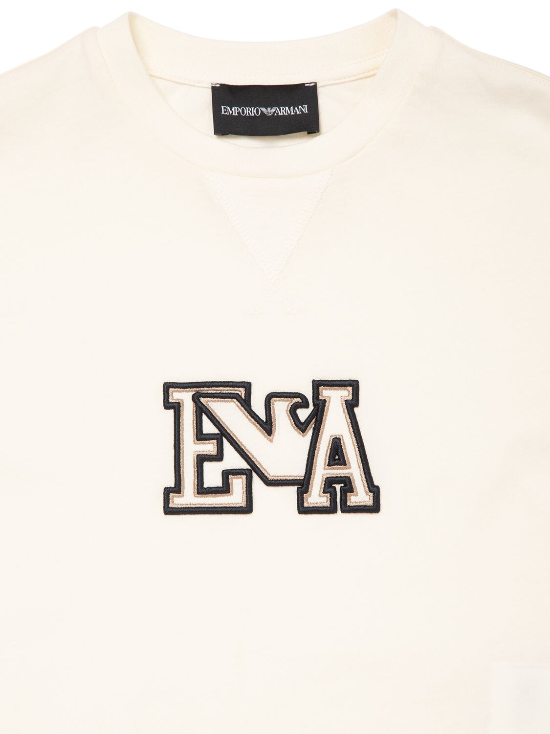 Shop Emporio Armani Embroidered Logo Cotton Jersey T-shirt In Beige