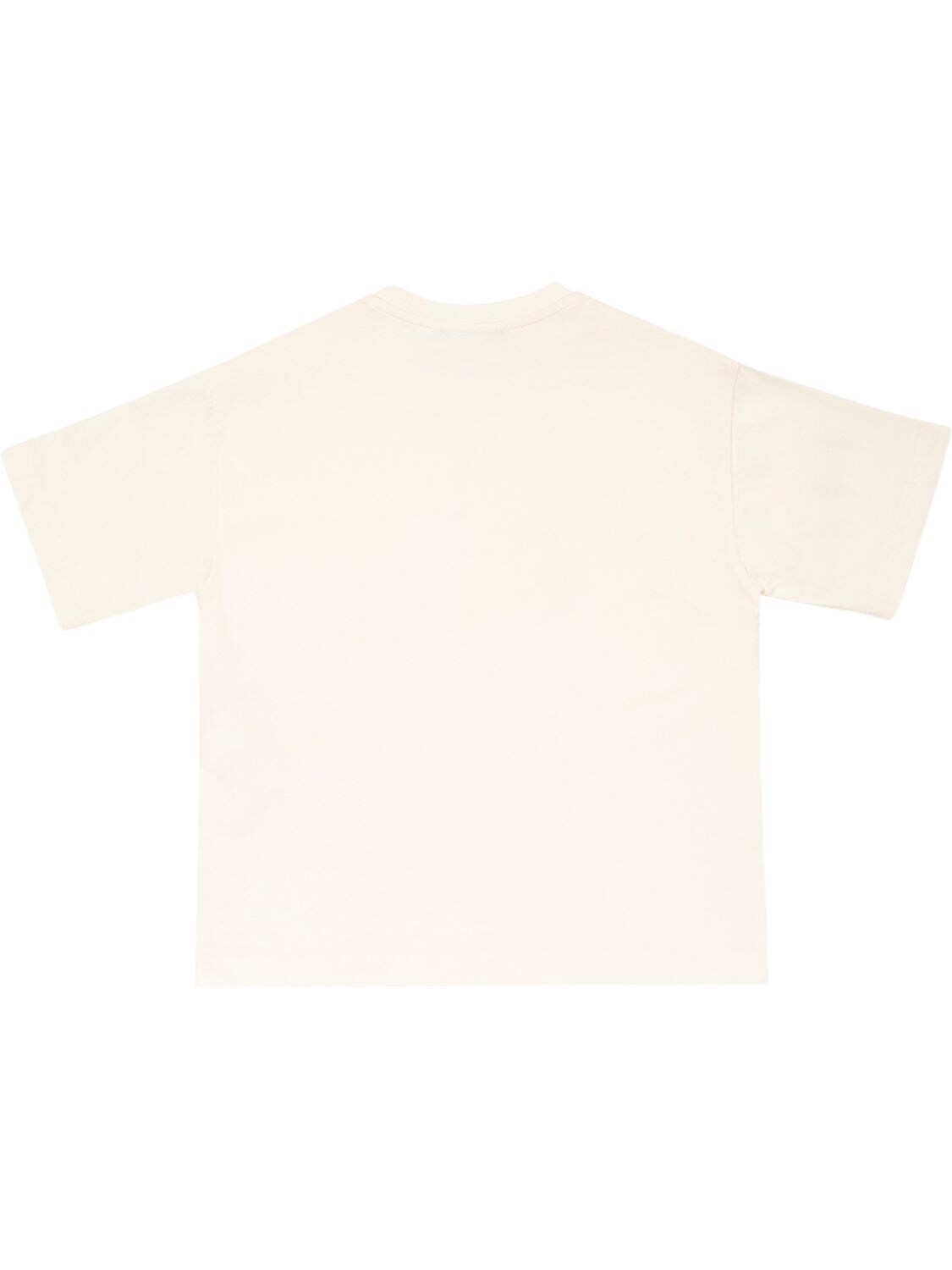 Shop Emporio Armani Embroidered Logo Cotton Jersey T-shirt In Beige