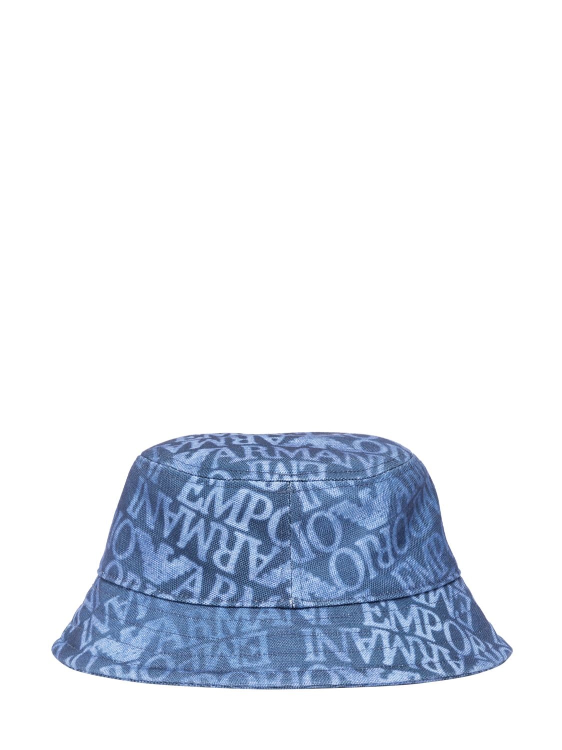 Emporio Armani Babies' Printed Logo Nylon Bucket Hat In Light Blue
