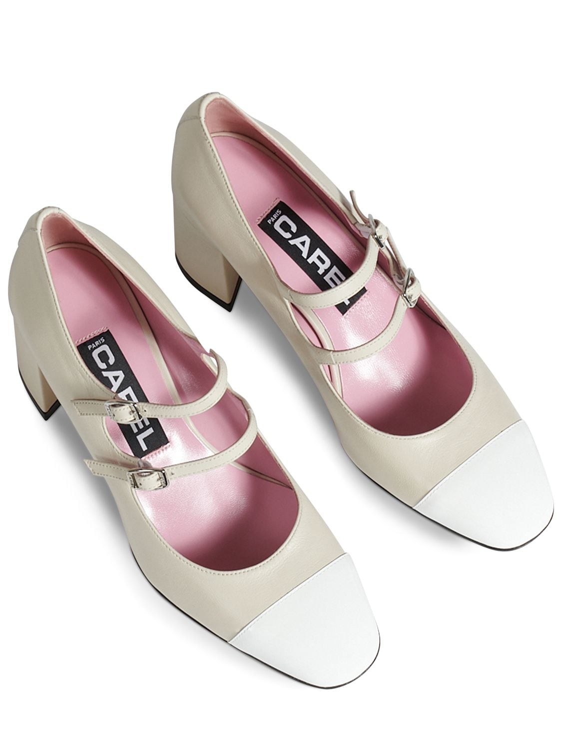 Shop Carel 60mm Cherry Leather Pumps In Beige,white