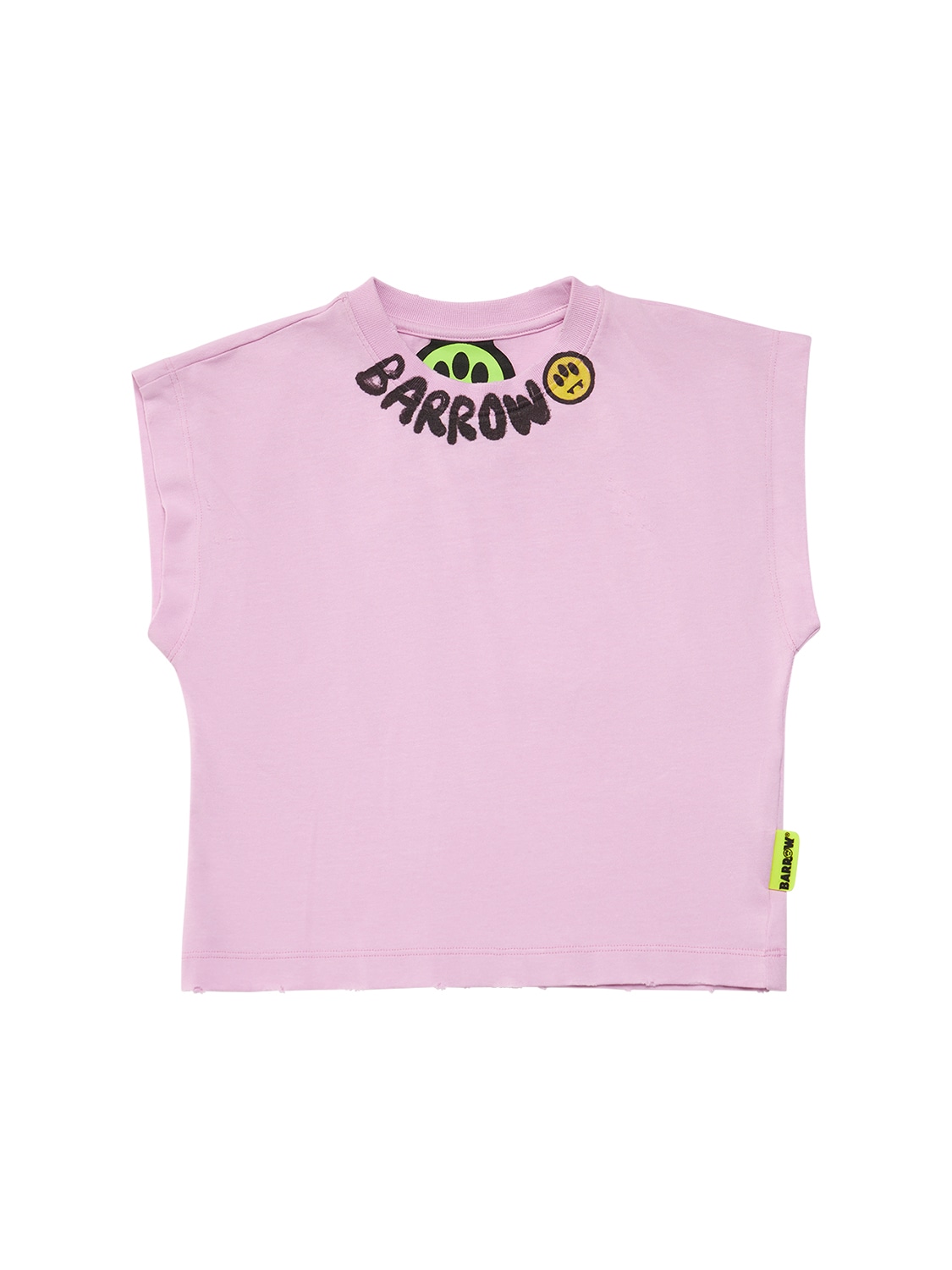 Barrow Kids' Printed Cotton Jersey Cropped T-shirt In 핑크