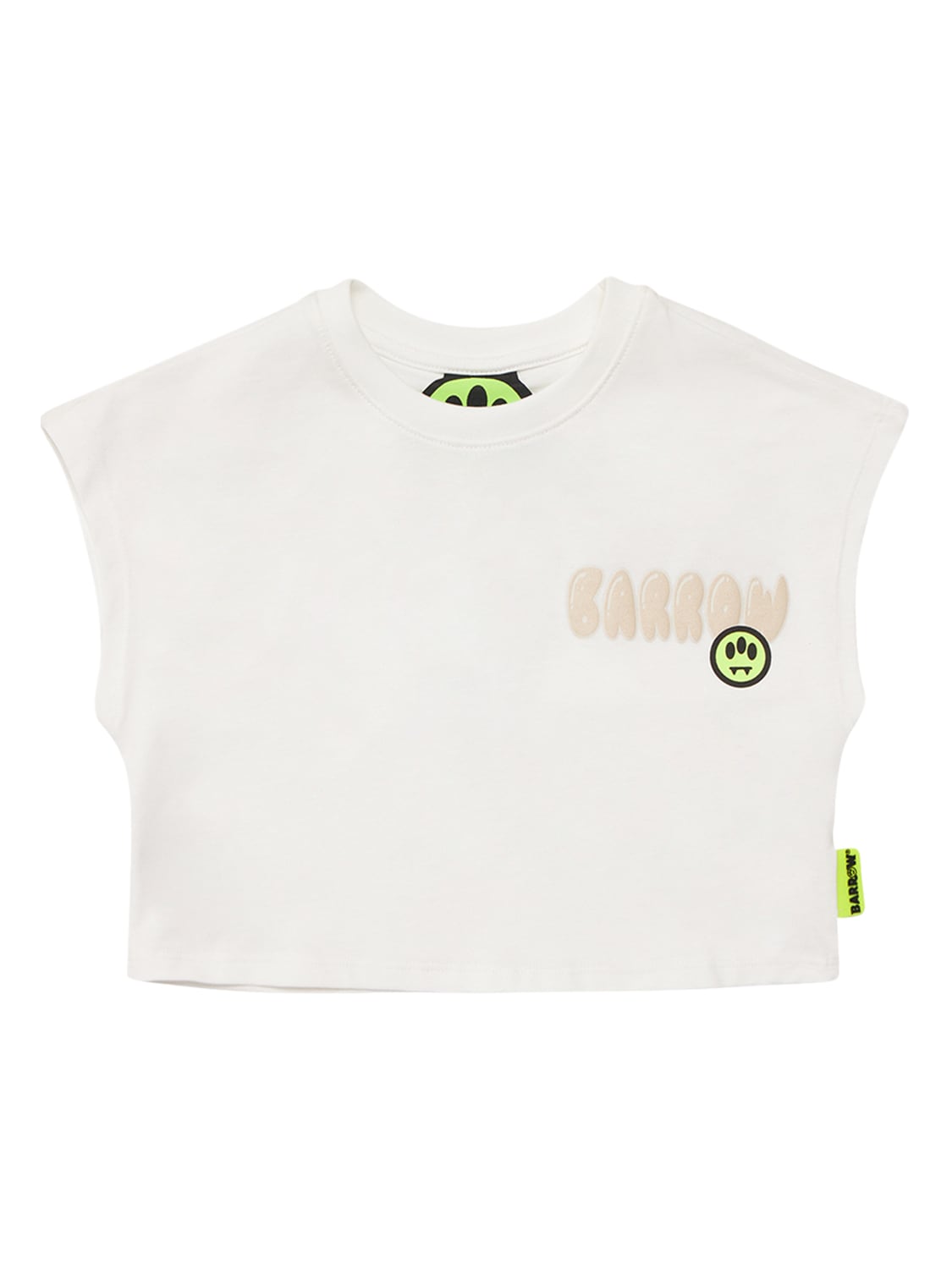 Barrow Kids' Printed Cotton Jersey Cropped T-shirt In Off-white