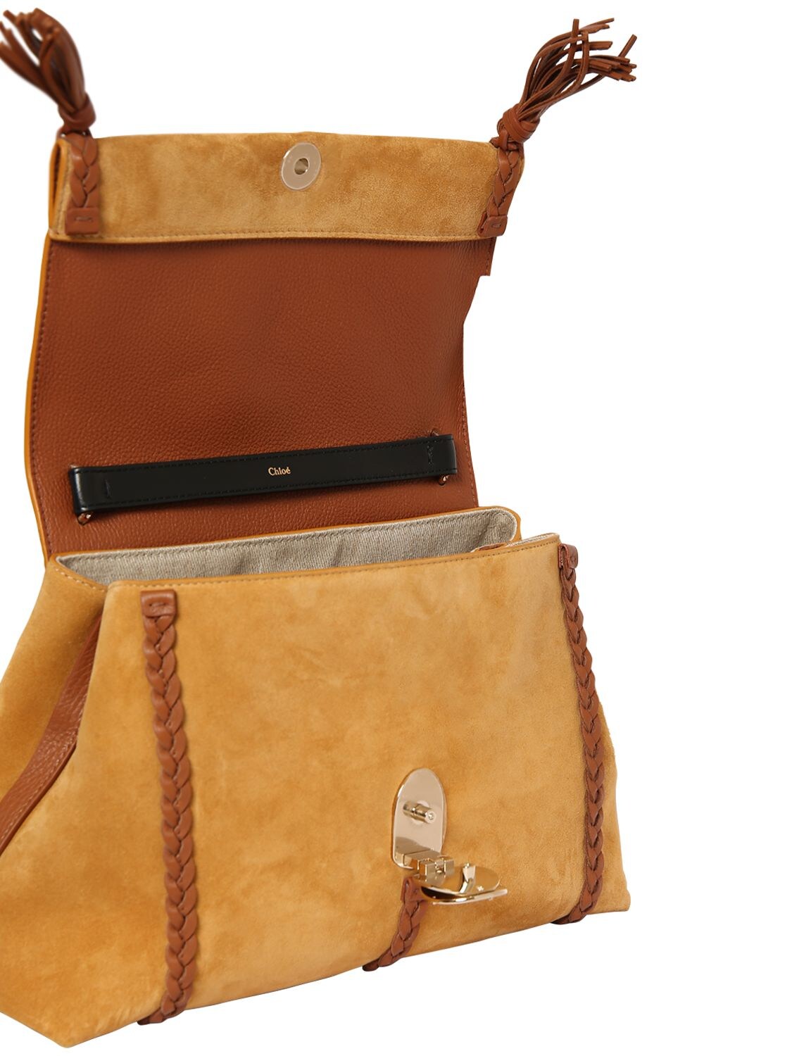 Shop Chloé Penelope Suede Shoulder Bag In Safari Gold
