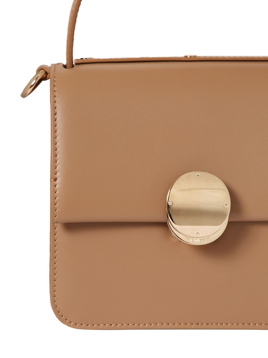 Shop Chloé Penelope Leather Top Handle Bag In Desert Beige