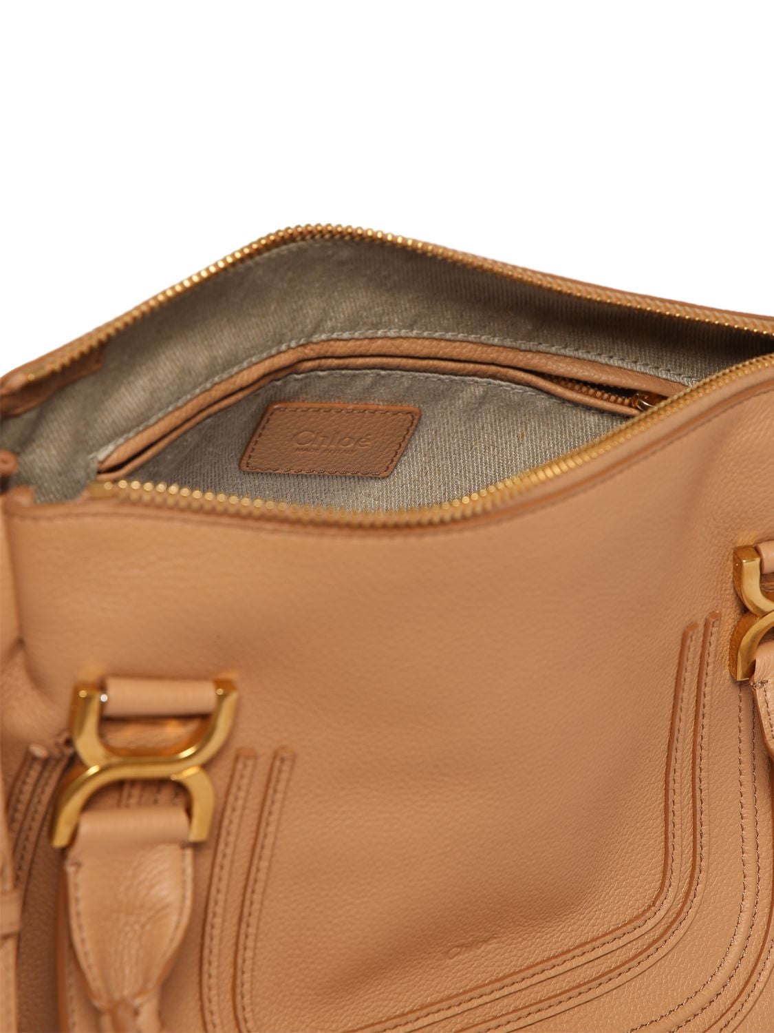 Shop Chloé Small Marcie Leather Shoulder Bag In Light Tan