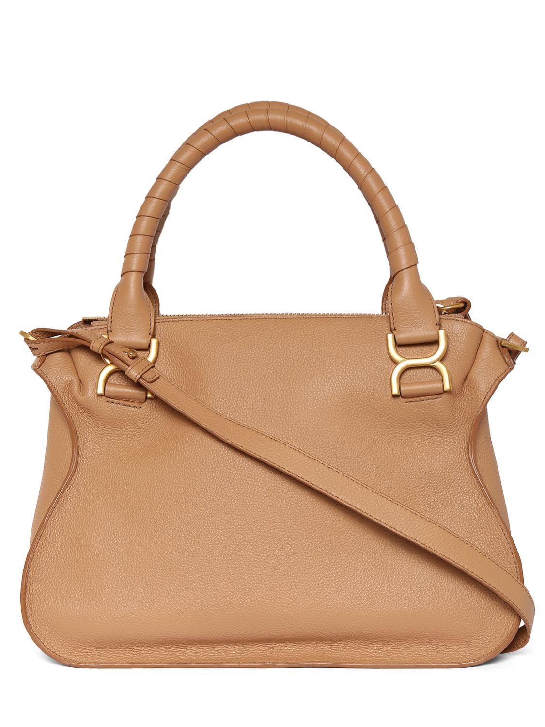 Shop Chloé Small Marcie Leather Shoulder Bag In Light Tan