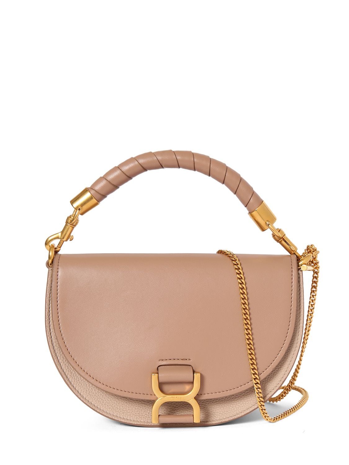 Shop Chloé Marcie Leather Top Handle Bag In Woodrose