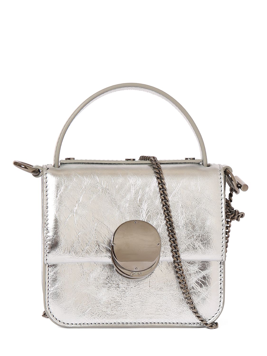 Chloé Penelope Metallic Leather Top-handle Bag In 9dl Silver