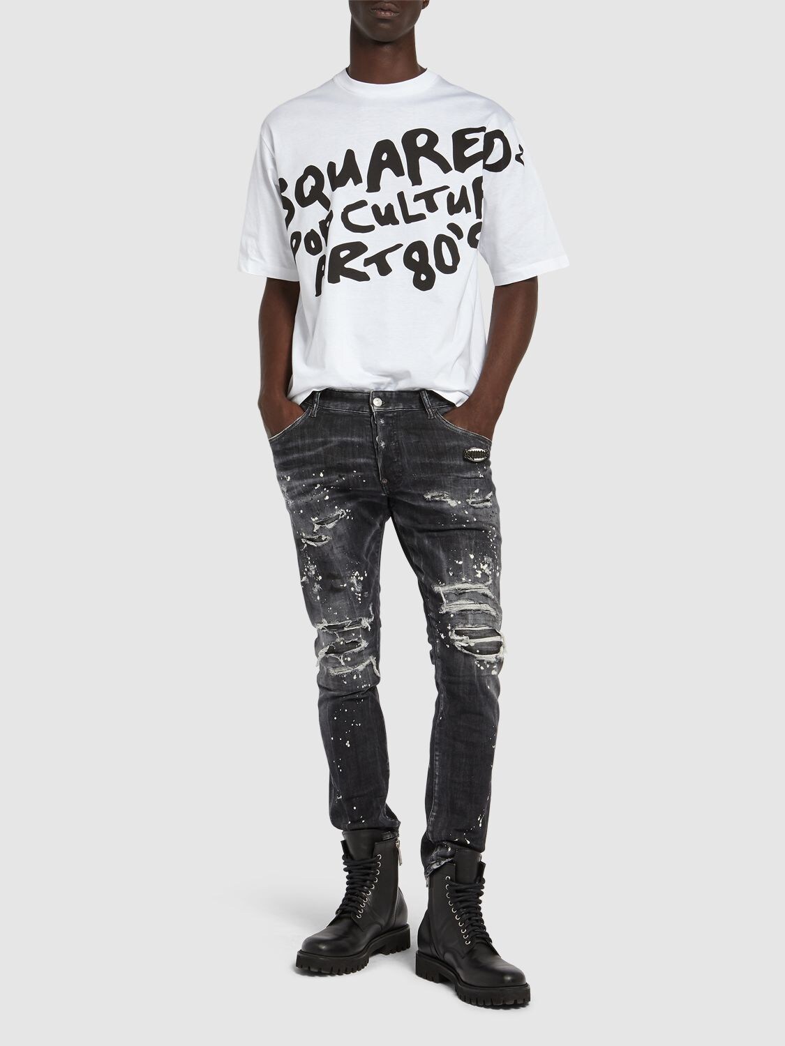 Shop Dsquared2 Skater Painted Denim Jeans In Black