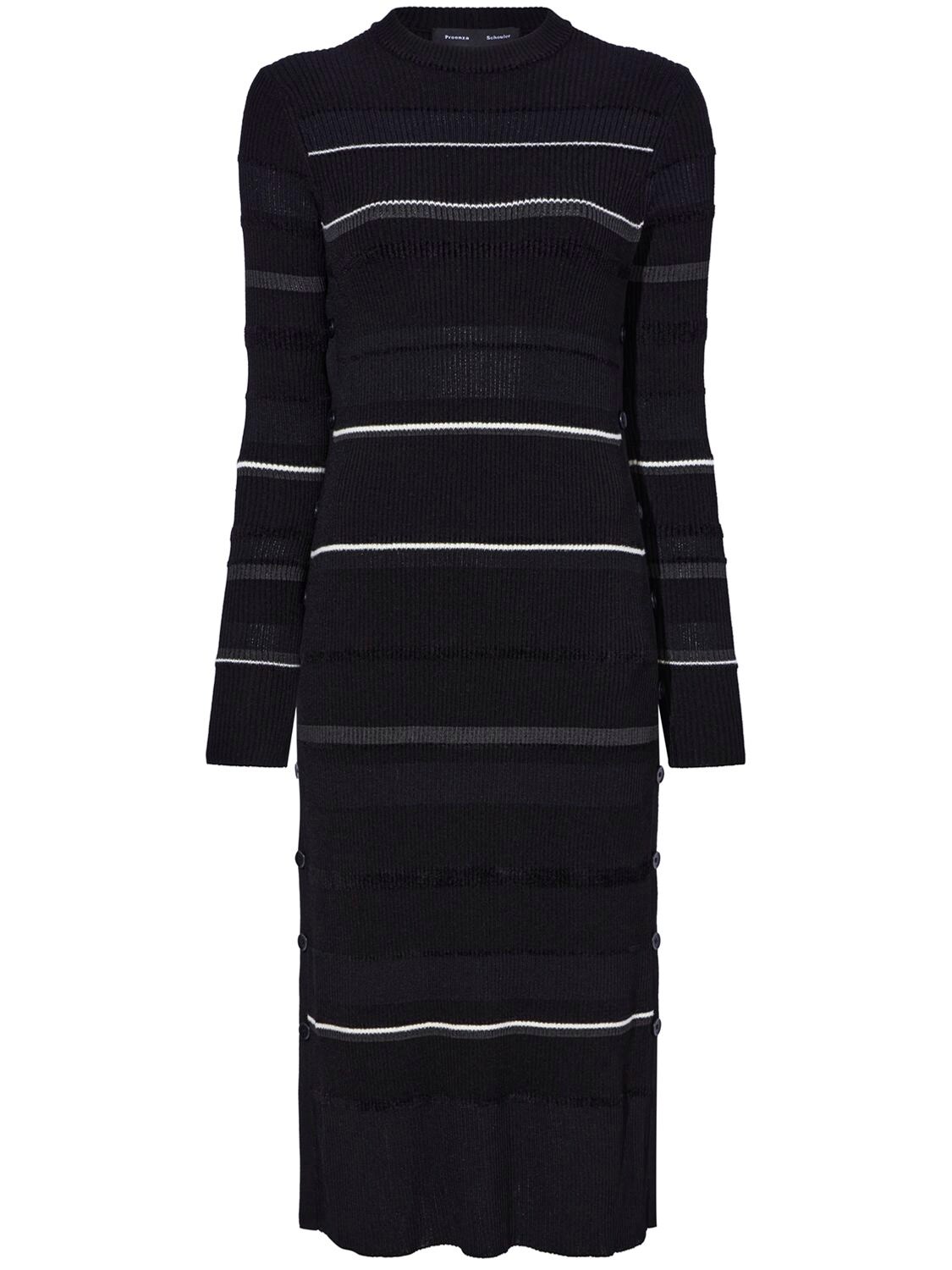 Shop Proenza Schouler Rachel Striped Rib Knit Midi Dress In Multi,black