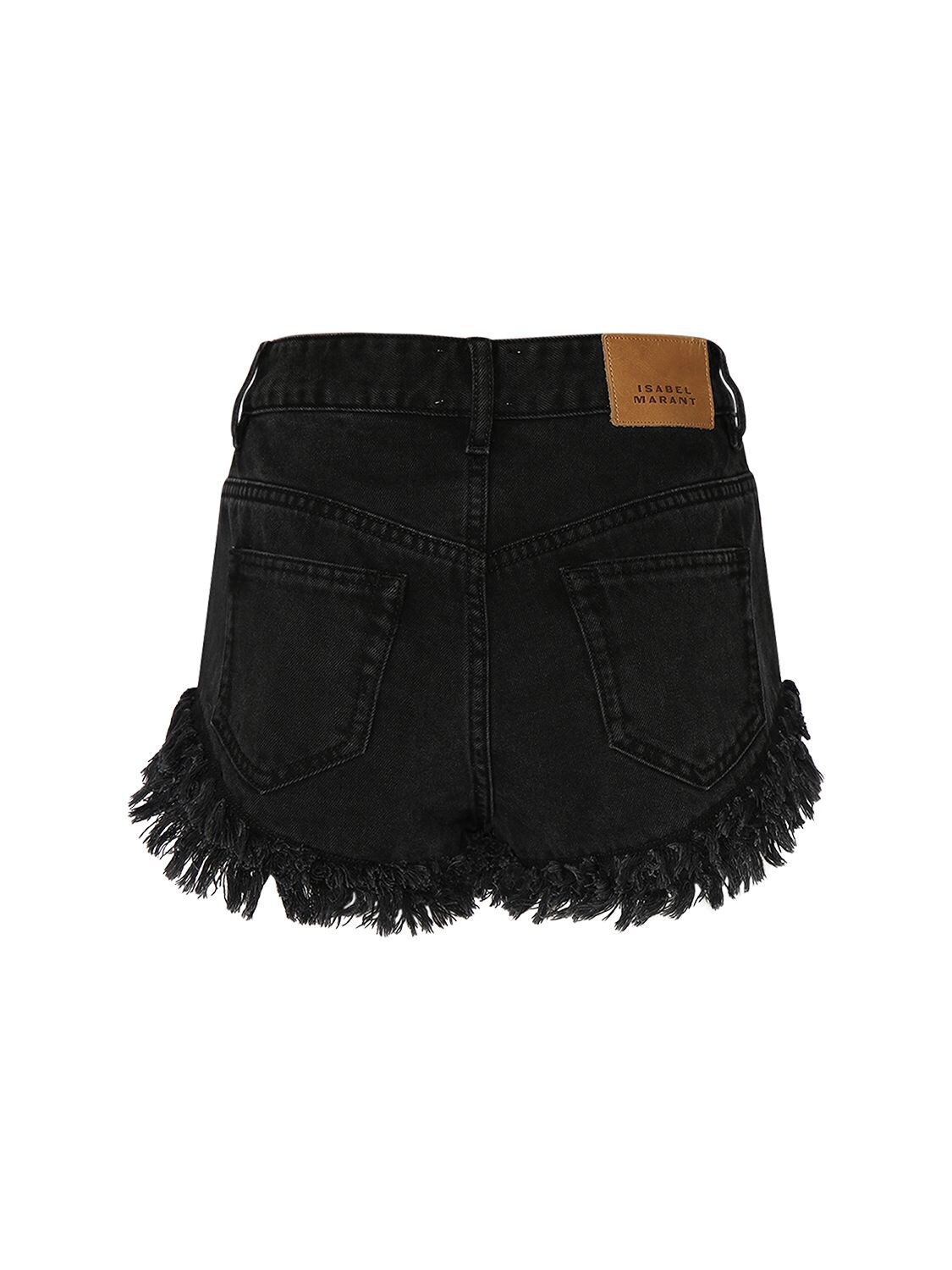 Shop Isabel Marant Eneidao Fringed Cotton Denim Shorts In Washed Black