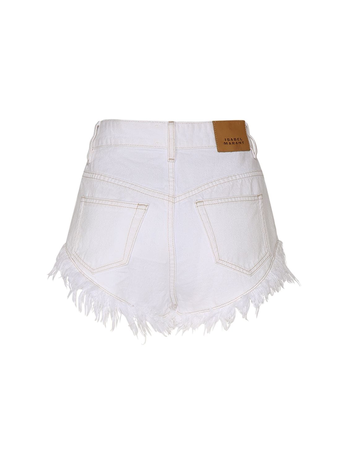 Shop Isabel Marant Eneidao Fringed Cotton Denim Shorts In White