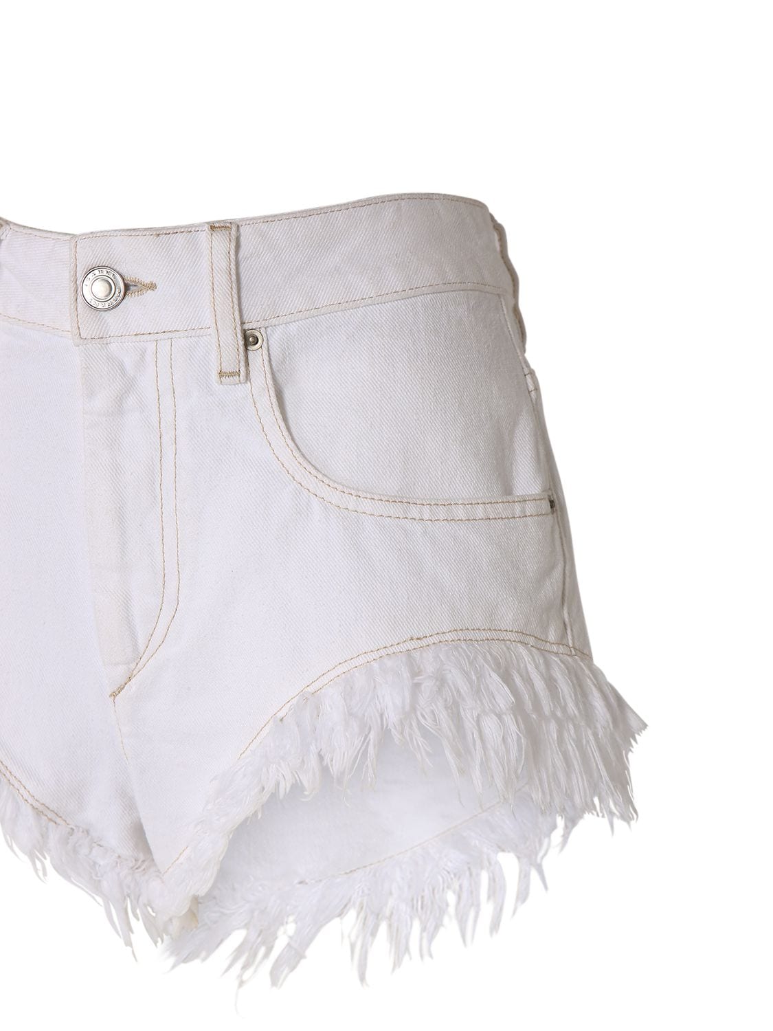 Shop Isabel Marant Eneidao Fringed Cotton Denim Shorts In White
